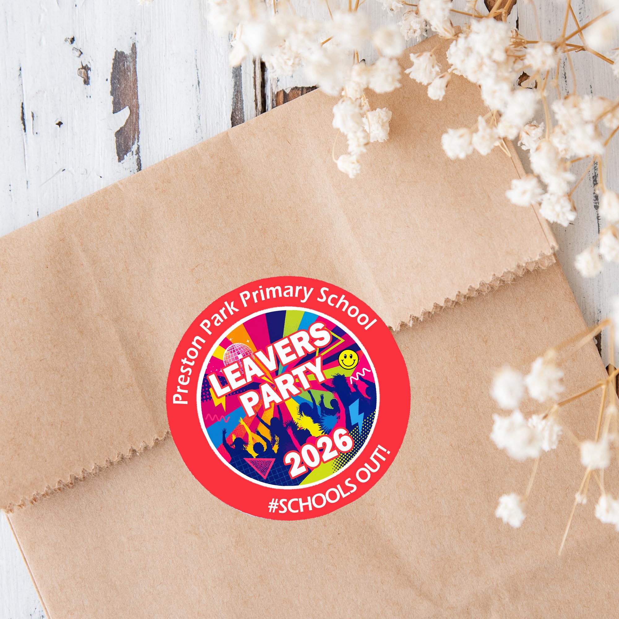Personalised Class of 26 Leavers Party Stickers – Round Labels for Party Bags, Keepsakes, or Celebration Favours – Memorable Graduation Send-Off - 35 Stickers - Red
