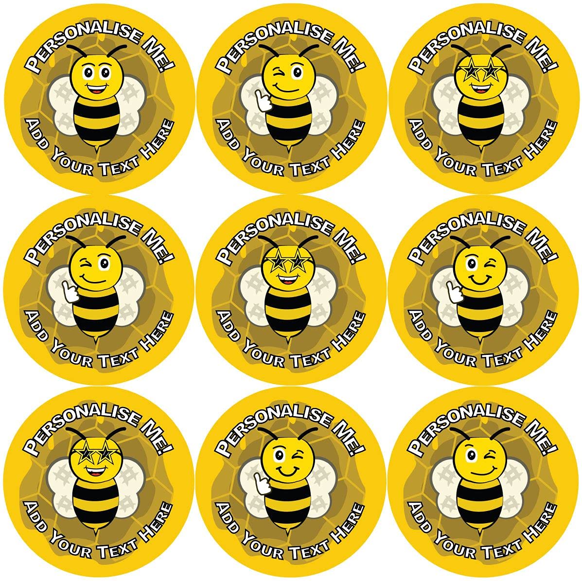 144 Personalised Busy Bees 30mm Glossy Reward Stickers for School Teachers, Parents