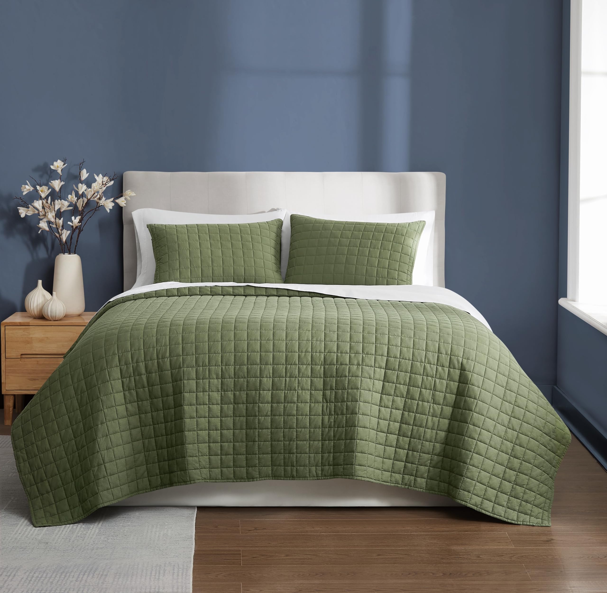 Brooklyn Loom Essential Cotton Green Full/Queen 3 Piece Quilt Set