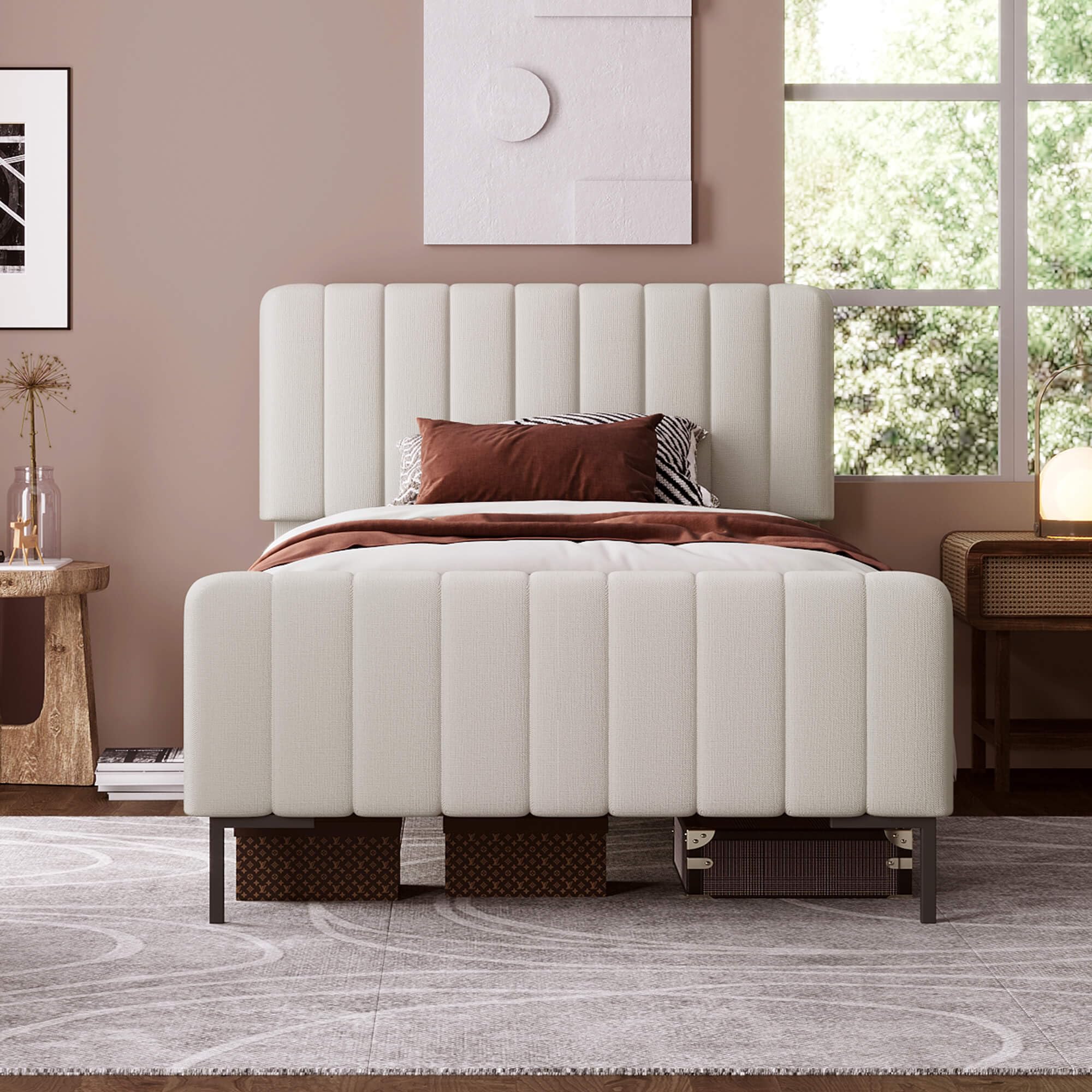 Gestoffeerd Opbergbed - 90 X 200 Cm - Met LED's - Hoofdbord Met Opbergruimte En Usb Met Matras Fluweel Beige Gestoffeerd Opbergbed - 90 X 200 Cm - Met LED's - Hoofdbord Met Opbergruimte En Usb Met Matras Fluweel Beige