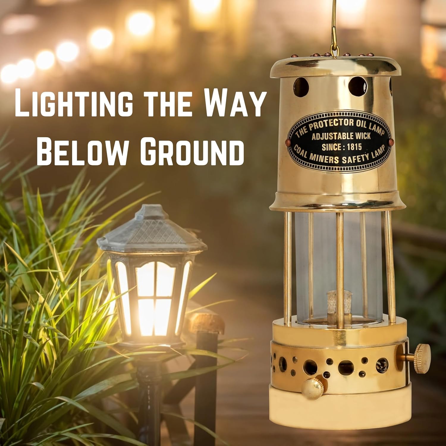 Vintage Brass Protector Oil Lamp – 7.5” Coal Miner’s Safety Lantern with Adjustable Wick – Antique Nautical Kerosene Lamp for Home, Office, Rustic Decor & Collectors