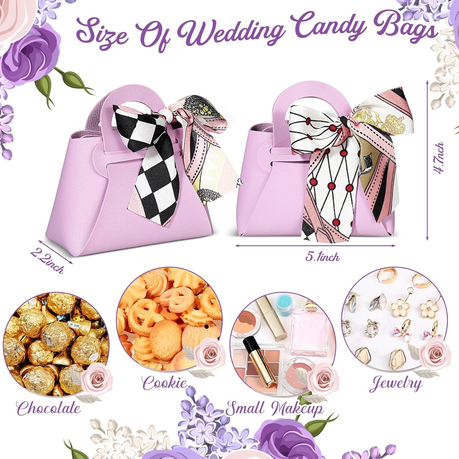 Abbylike 18 Pcs PU Leather Purse Gift Bags with Handles Ribbon Wedding Purse Party Favor Bags Valentines Candy Boxes for Baby Showers Birthday Wedding (Purple) - Image 2