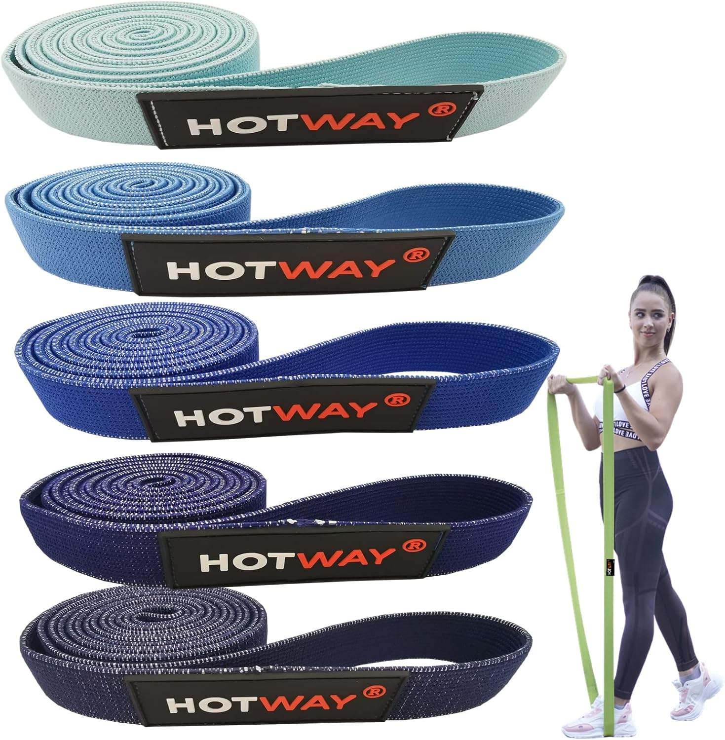 HOTWAY Long Resistance Bands Set, Fabric Pull Up Assistance Exercise Bands for Women, 5 Pack Thick Cloth Heavy Duty Stretch Bands for Full Body Workout & Weight Training