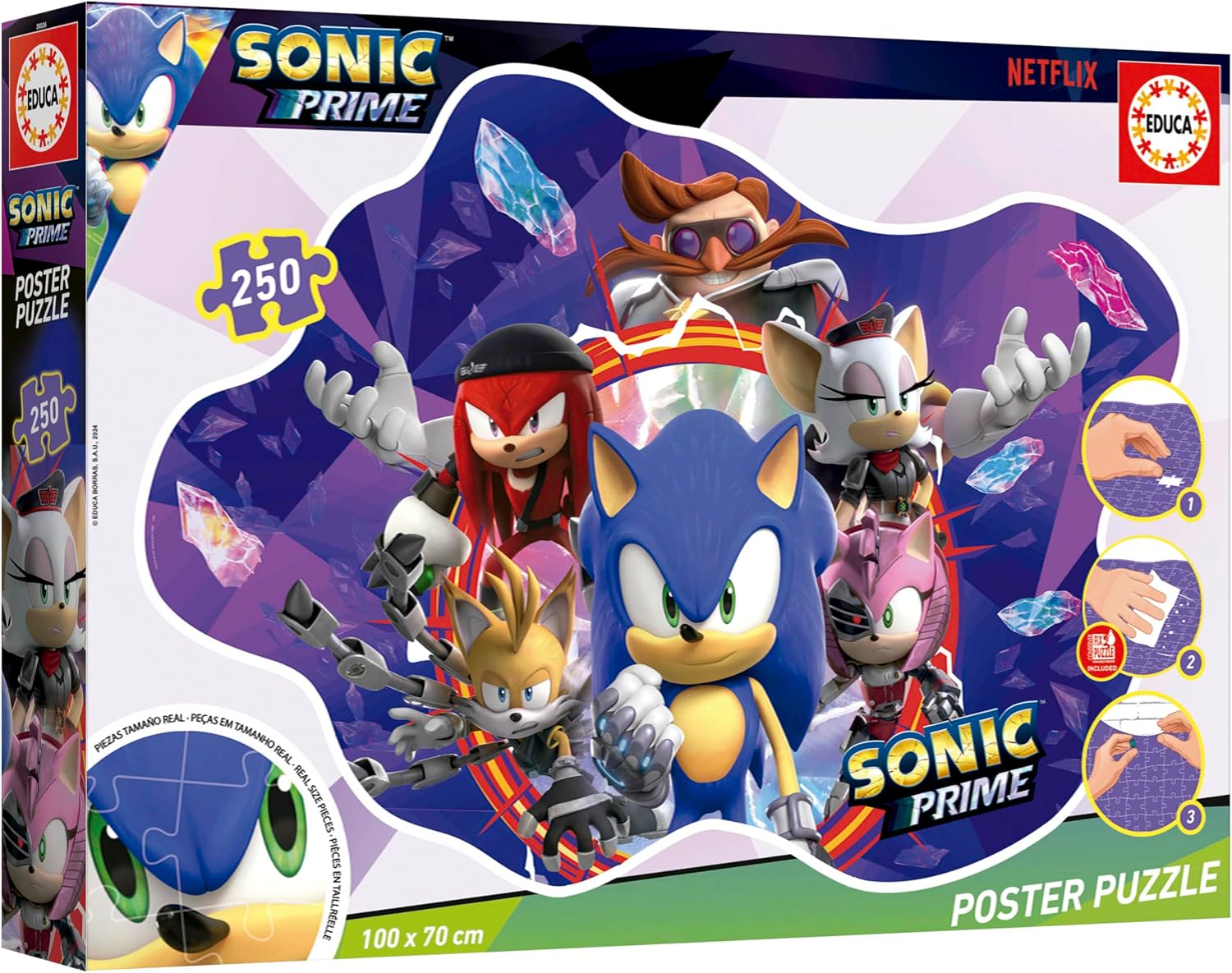 Educa - Sonic Prime | 250 Piece Children's Puzzle Poster with Special Exterior Shape and Large Dimensions: 100 x 70 cm. Assemble it, Stick it with The Special Fix Puzzle Glue and Hang it (20026)
