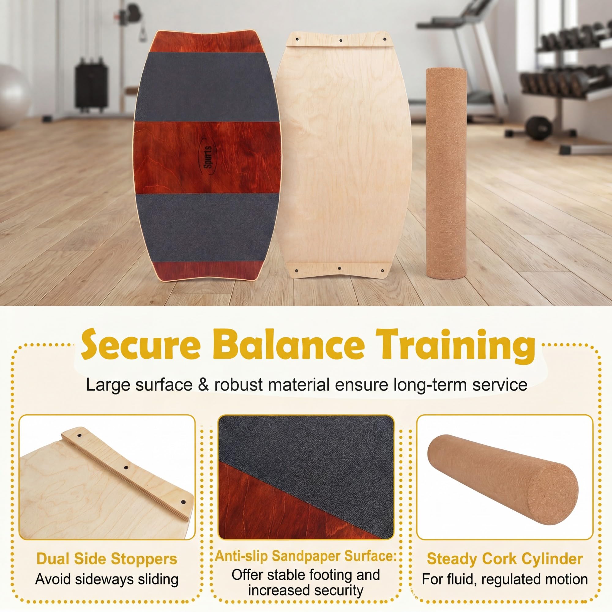 KOMFOTTEU Balance Board, Tavoletta Propriocettiva Antiscivolo con Rullo | Tavola di Equilibrio in Legno con Stopper per Surf, Fitness, Riabilitazione, Bambino e Adulto