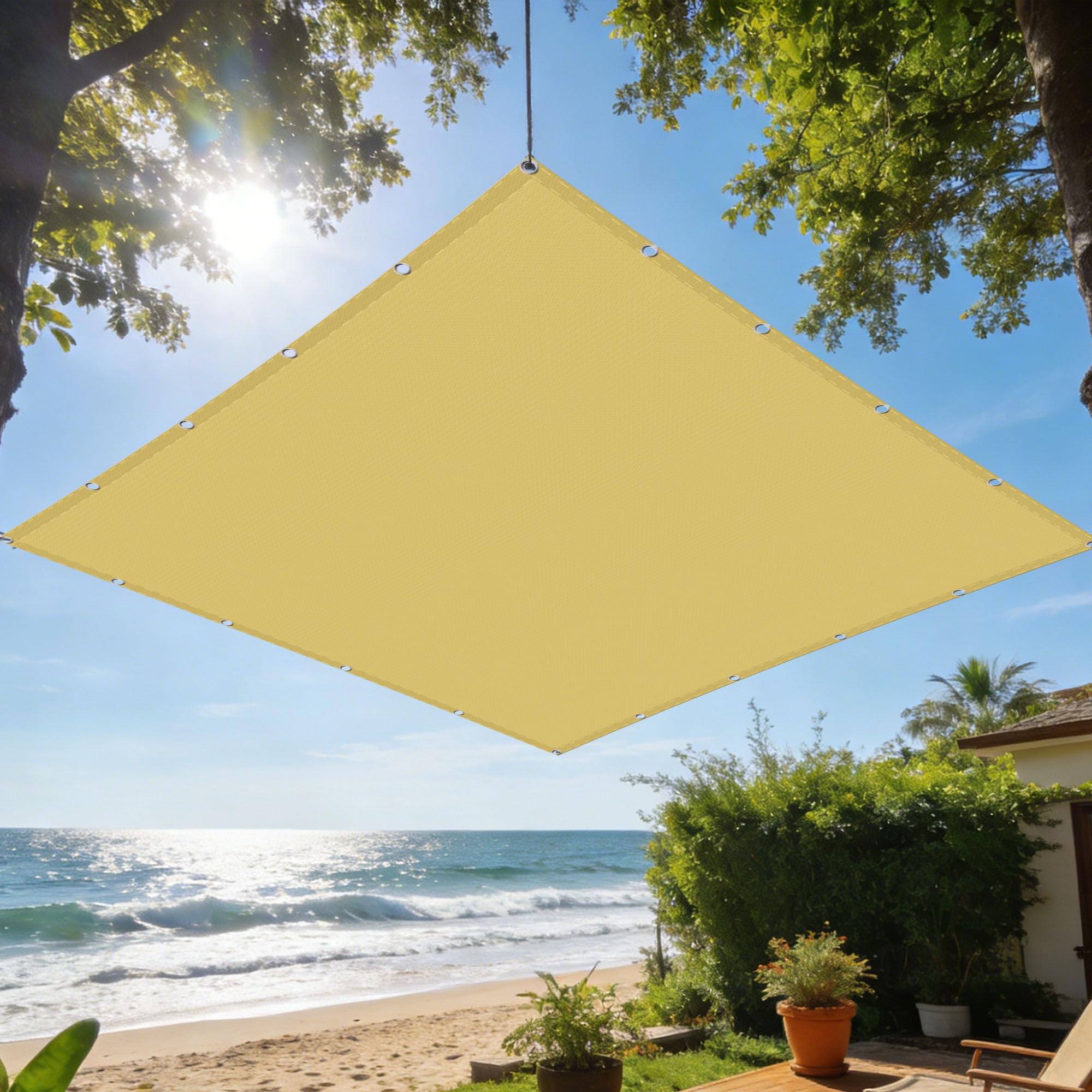 Voile d'ombrage protection UV avec oeillets et cordons pour terrasse et jardin