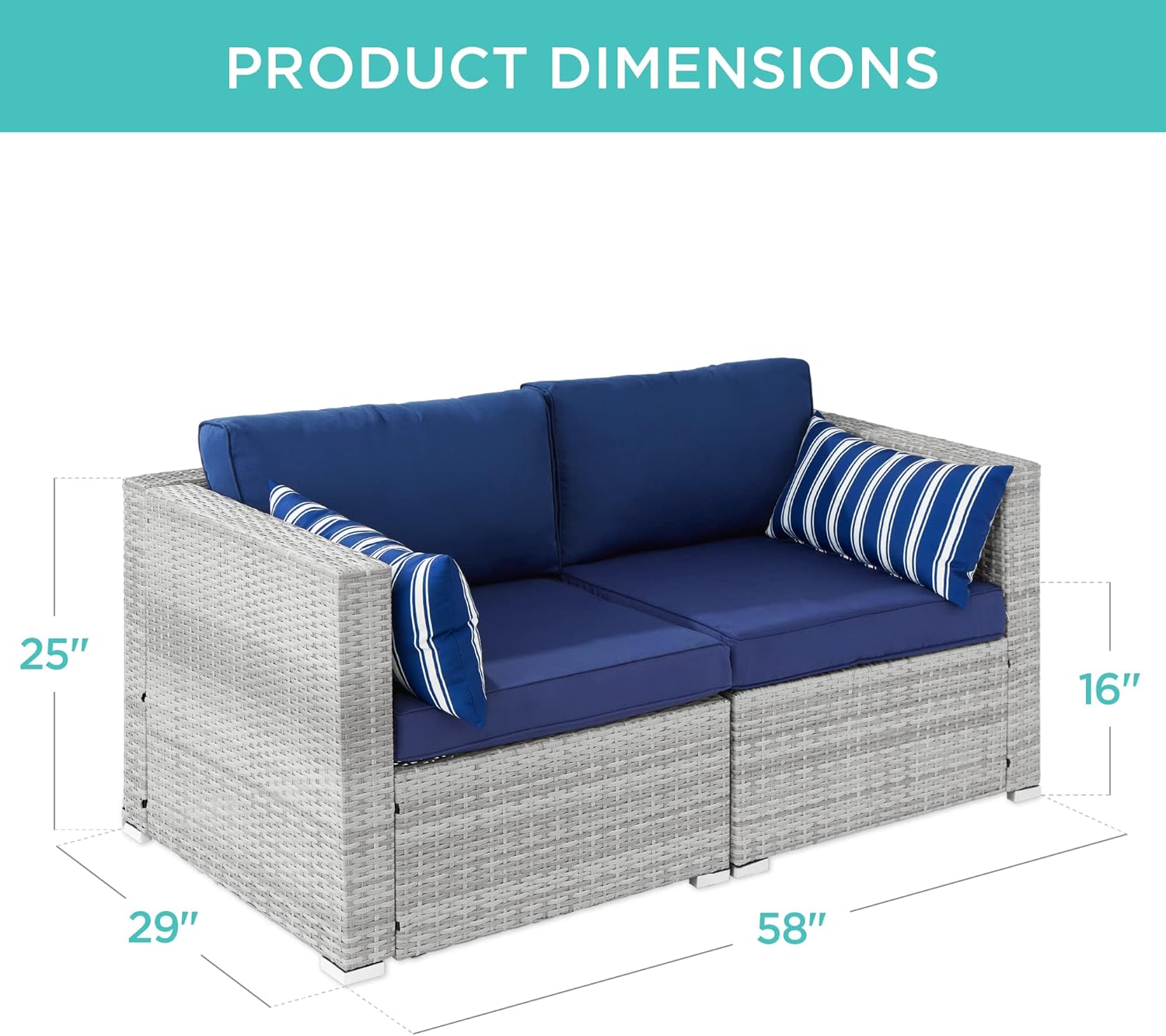 Best Choice Products 2-Person Outdoor Patio Loveseat, Modular Wicker Sofa Couch Furniture Conversation Set w/ 2 Accent Pillows, Adjustable Feet, 550lb Weight Capacity : Patio, Lawn & Garden