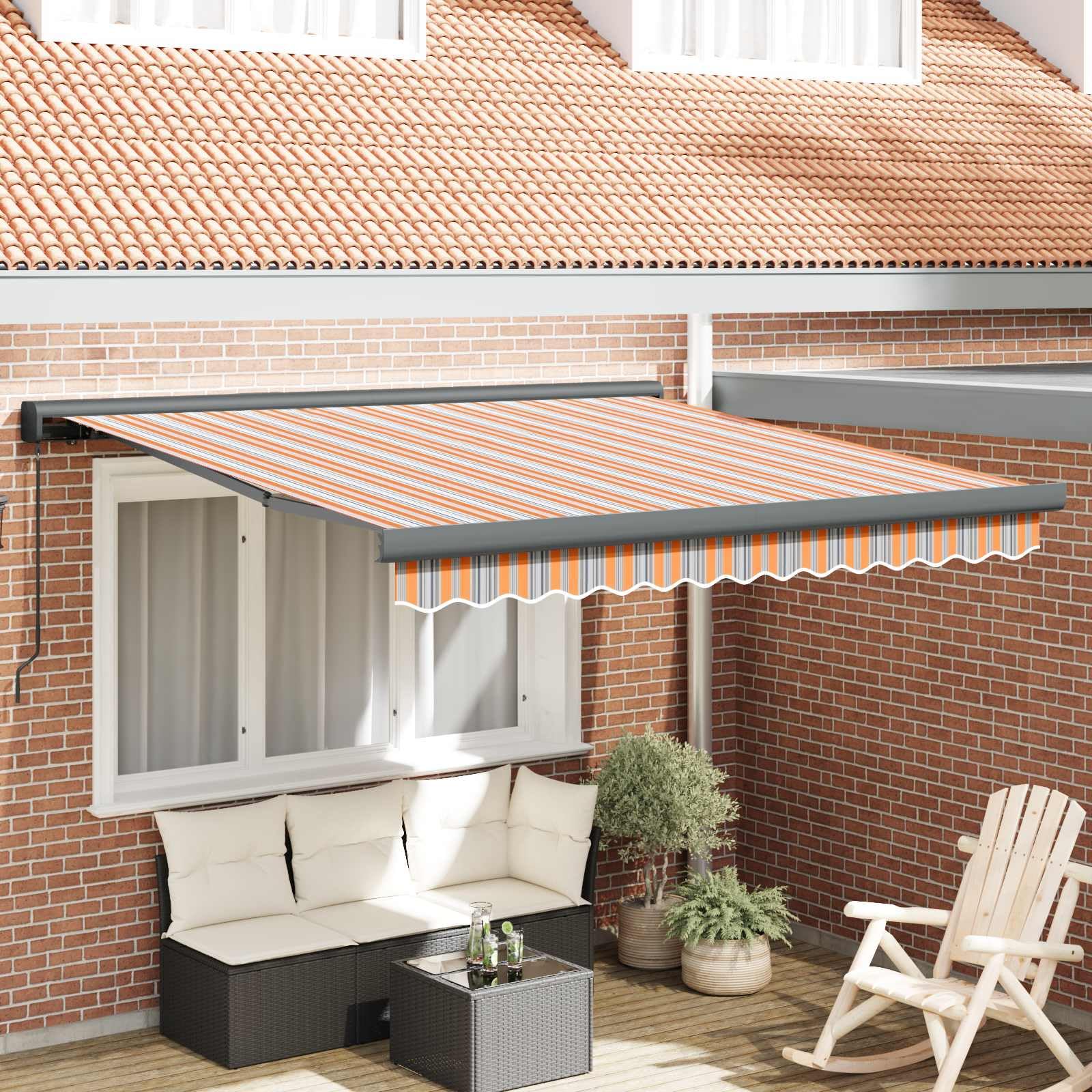 Toldo retráctil multicolor, 300 x 250 cm, tejido y metal, moderno, para balcón, terraza, jardín, robusto, ahorra espacio, para exteriores y trabajos de construcción