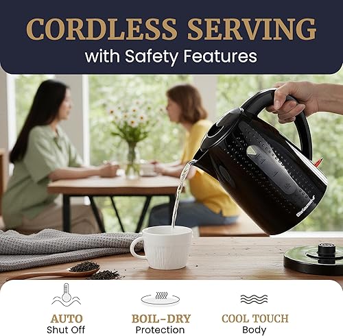 Miniatura 2 de Elite Gourmet EKT5051 - Hervidor de agua eléctrico de 1.7 L, sin BPA, hervidor rápido, apagado automático, protección para hervir, base giratoria de