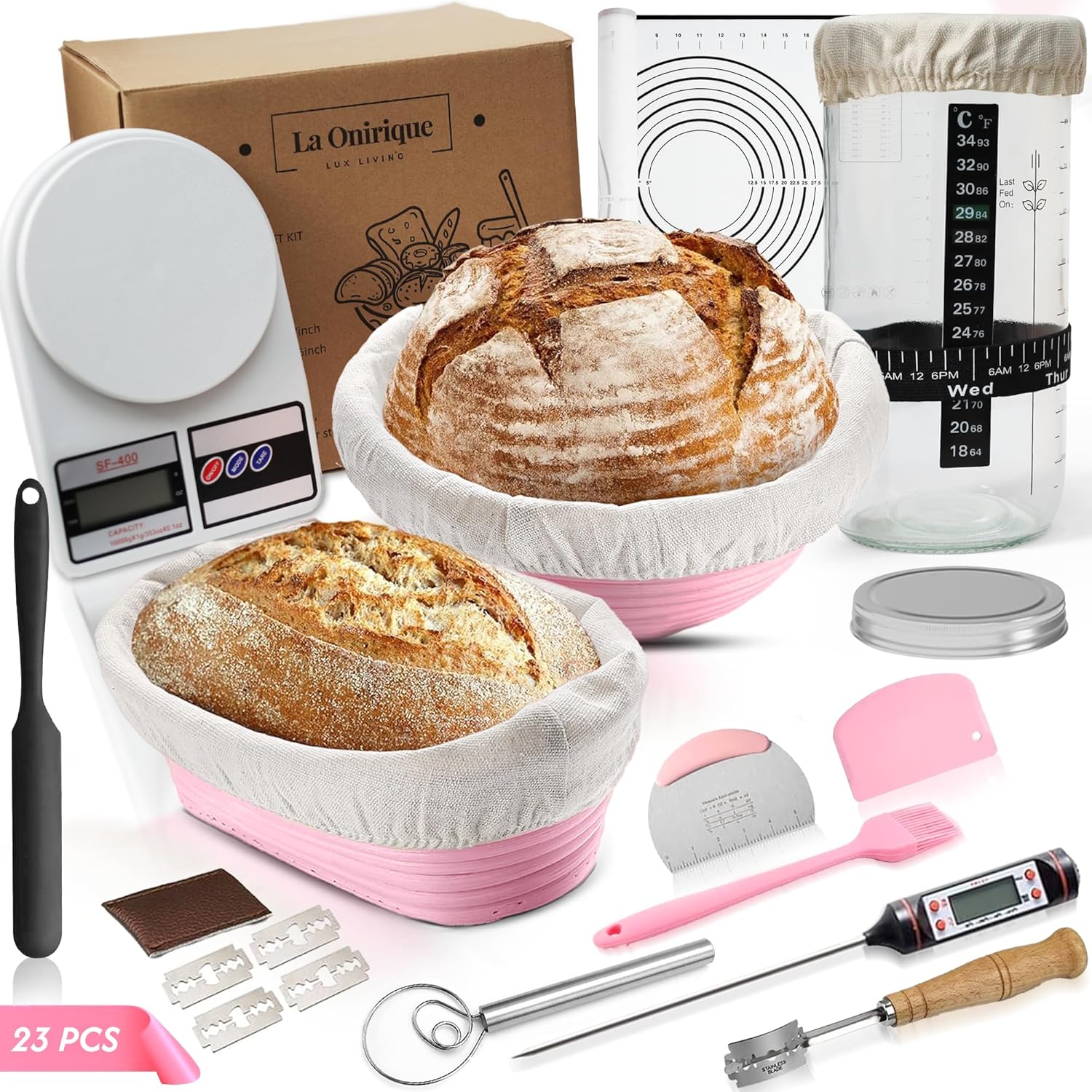 Sourdough Starter Kit, Sourdough Bread Baking Supplies Bread Making Tools and Kit, Sourdough Proofing Basket, Bread Proofing Basket,Gifts for Bakers For sourdough starter kit beginners