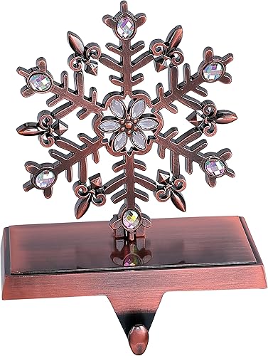 Amooca Soportes para calcetines de Navidad antideslizantes, ganchos de metal para chimenea, para decoración de fiestas de Navidad (bronce copo de