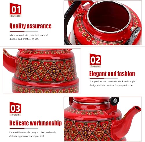 Miniatura 6 de Cabilock Hervidor de té con silbato esmaltado con mango de acero inoxidable, tetera esmaltada floral colorida para estufa, juego de té de hojas de