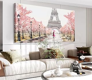 Blossom Trees Wall Art Living Room Decor Eiffel Tower Paris Street Art Canvas Pictures Bedroom Wall Decor Modern Landscape Canvas Wall Art for Home Office Decoration Framed Art 20"x40"
