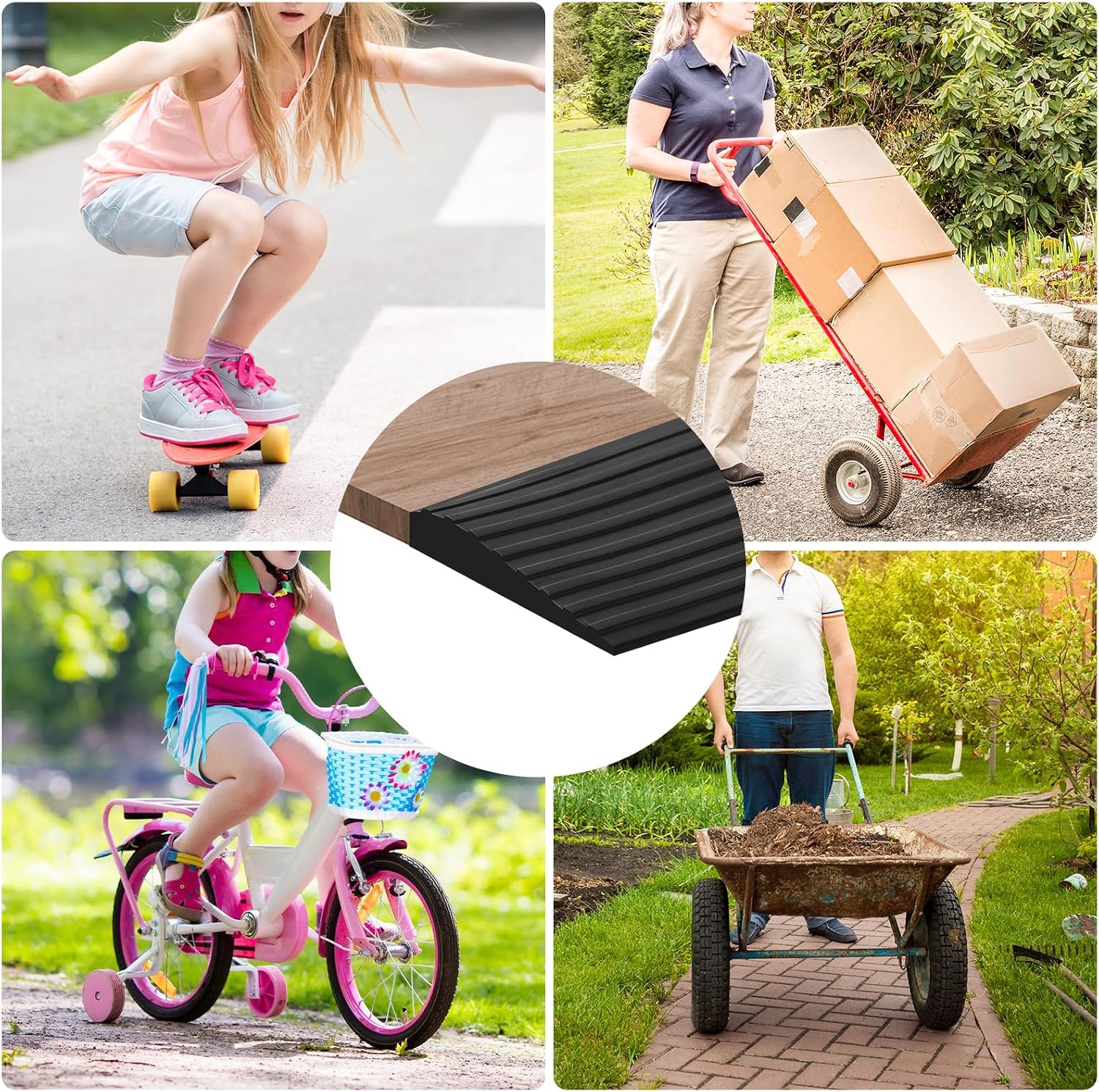 Storystore Threshold Ramps for Doorways, 3'' Wide x 3.3 FT Self-Adhesive Rubber Wheelchair Threshold Ramp, 2/5 Inch Rise Door Thresholds Strip for Wheelchair Stroller Scooter Reducer (Black)