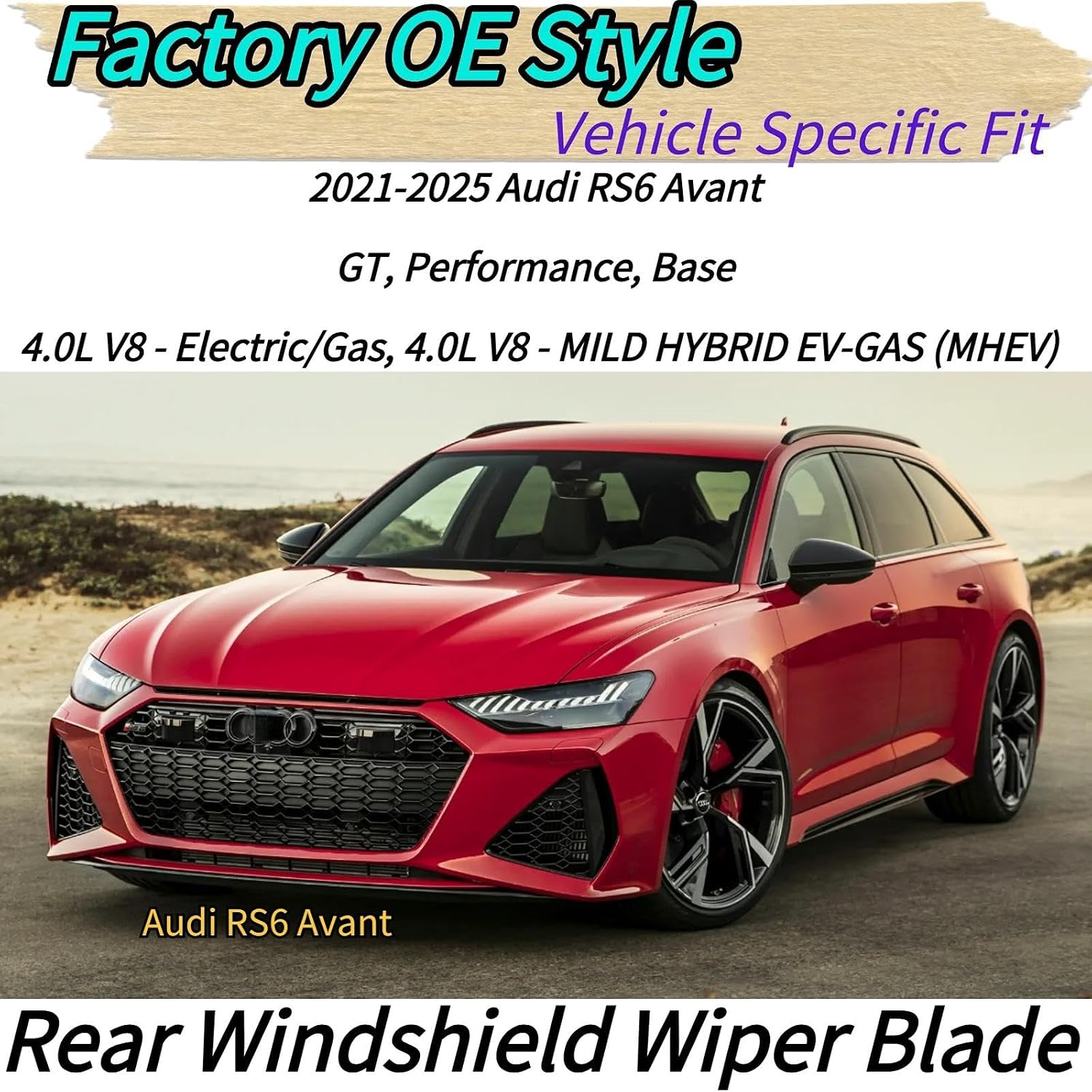 Rear Wiper Blade & Arm Replacement for Audi RS6 Avant Wagon 2021-2025 2024 2023 2022 OEM Fit for GT Performance Base Models -All-Season Rear Back Windshield Wiper Blade Set