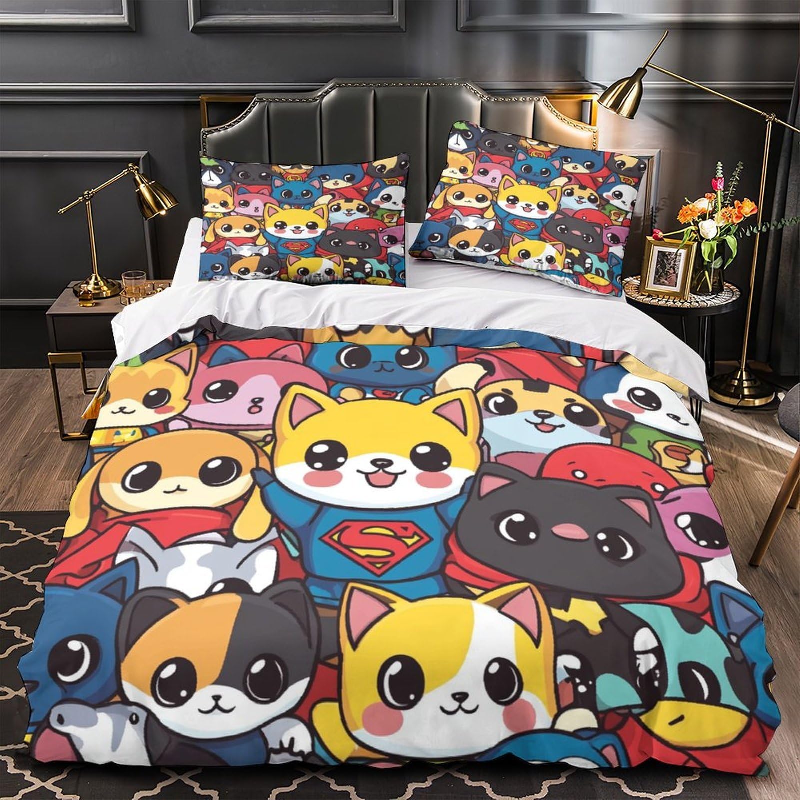 Parure housse de couette animaux mignons 3D King 220x240cm adulte