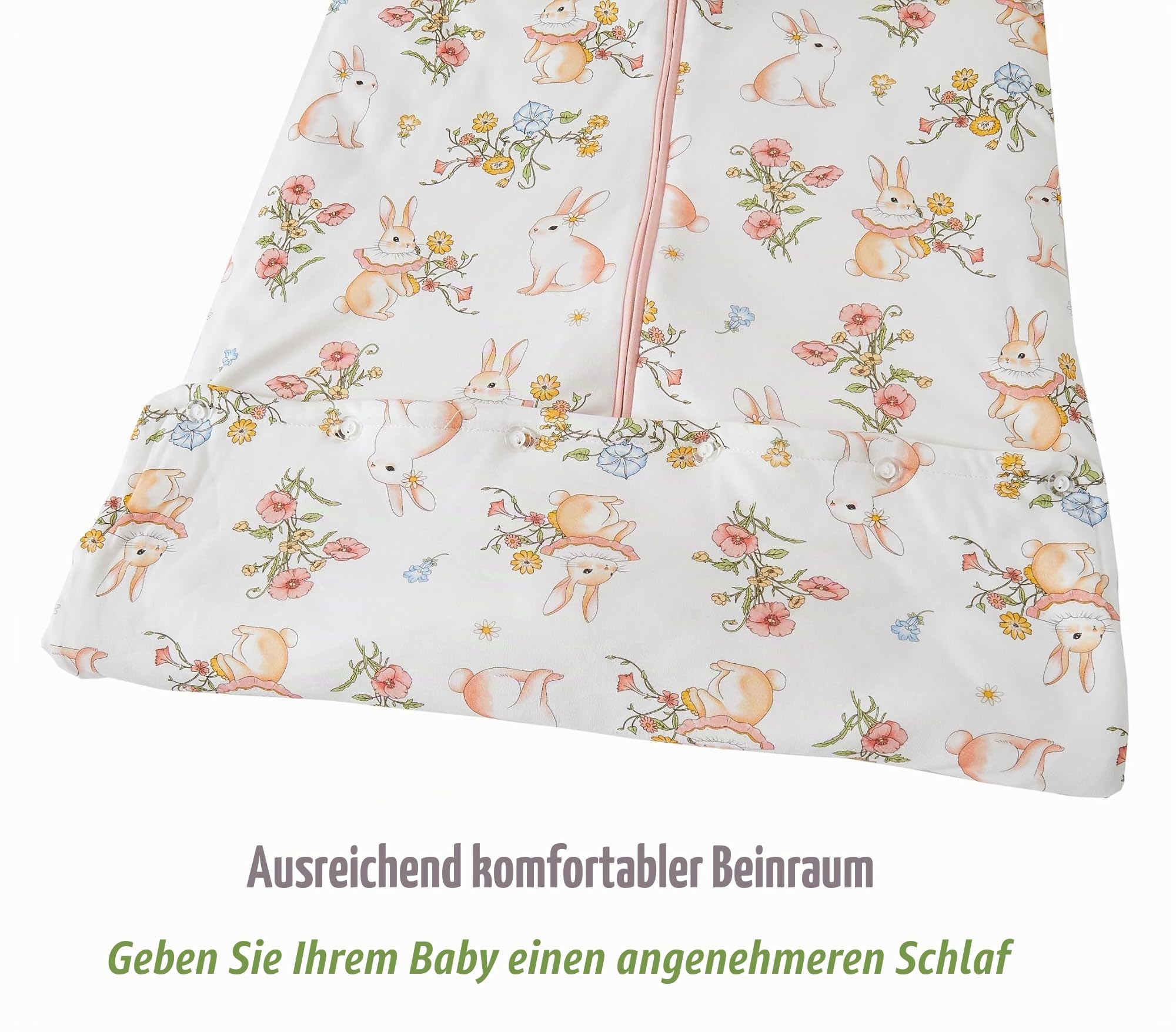 Chilsuessy Winter Kinder Schlafsack mit abnehmbaren Ärmeln Super Warm Babyschlafsack für Jungen und Mädchen von 1 bis 10 Jahre alt, 3.5 Tog/Garten Kaninchen, XL (130-150 cm)