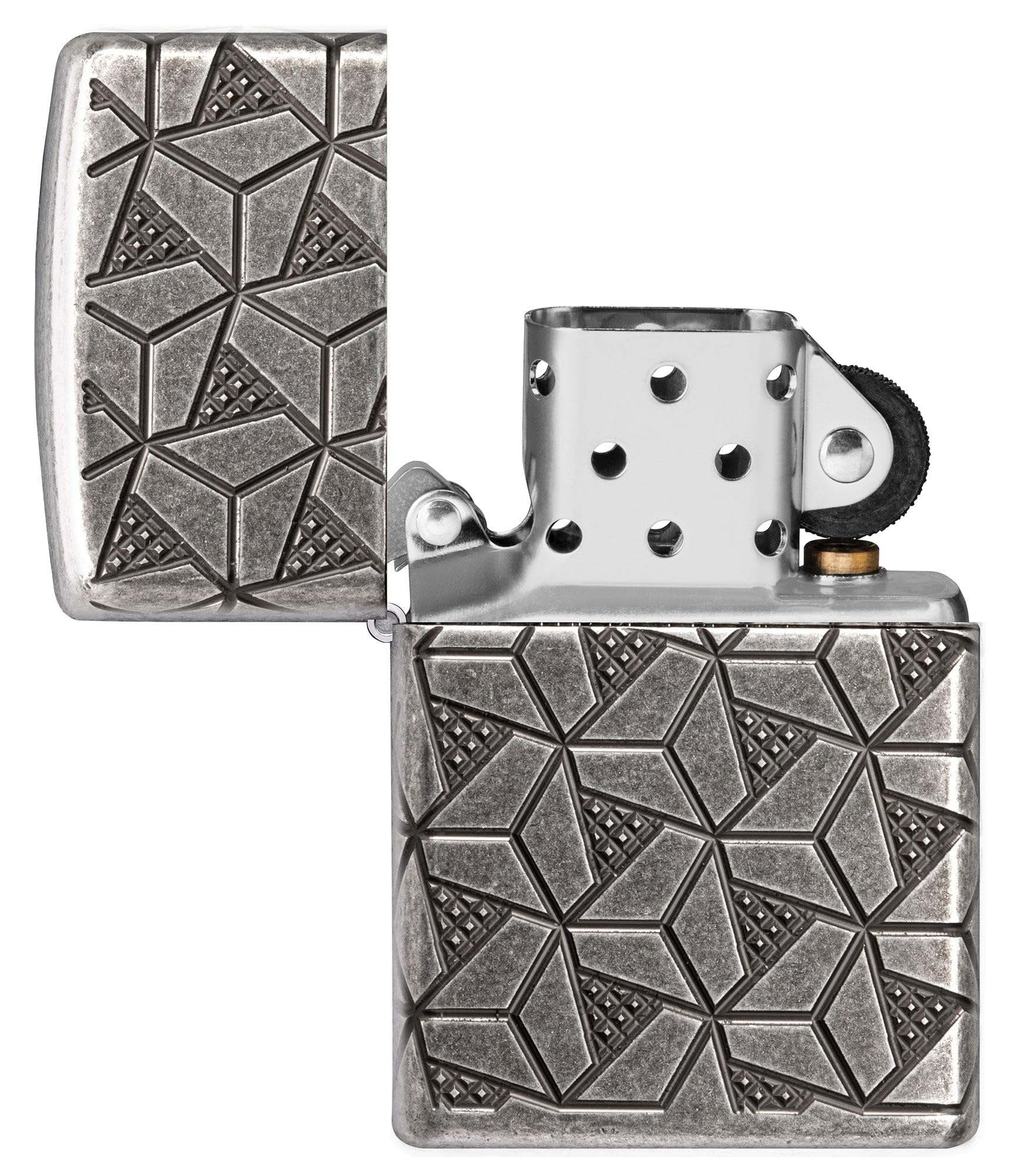 Zippo Armor Case Silver Plate Geometric Pattern Sturmfeuerzeug nachfüllbar windfest Geschenkbox Made in USA