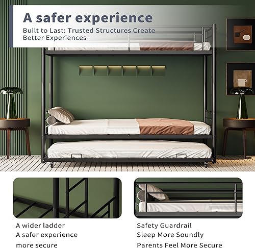 Miniatura 7 de Bellemave Litera de metal con nido, literas de tamaño individual sobre individual con barandilla y escalera para niñosadolescentes, adultos, se