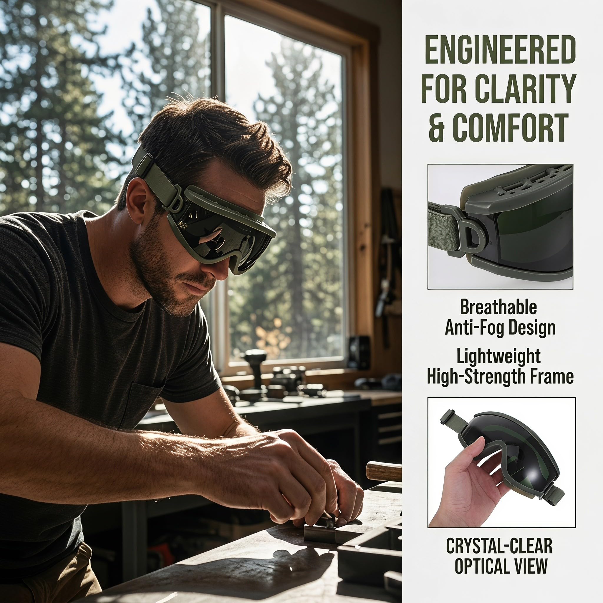 Lurrose Gafas de seguridad para soldadura de amplio espectro | Gafas de protección ocular con lentes oscuras | con montura negra y correa ajustable para soldadura fuerte, corte con y trabajos de