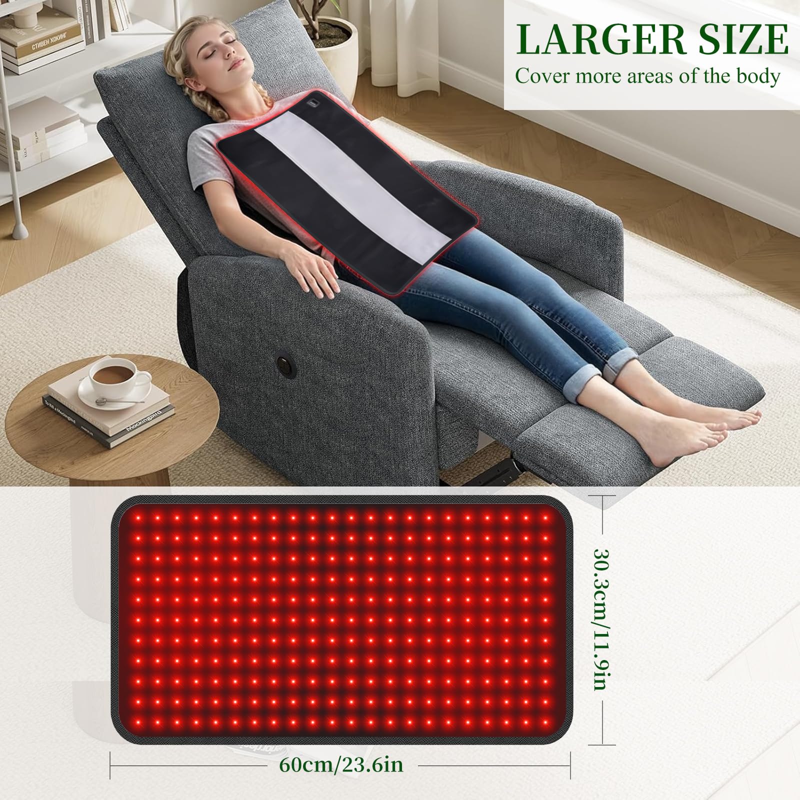 60 x 30cm Rotlichtgürtel, 660 nm und 850 nm Rot und Nahinfrarot Lampengürtel mit Timer Einstellung, 5 Lichtmodi, für Beine, Rücken, Taille, Schultern, Nacken