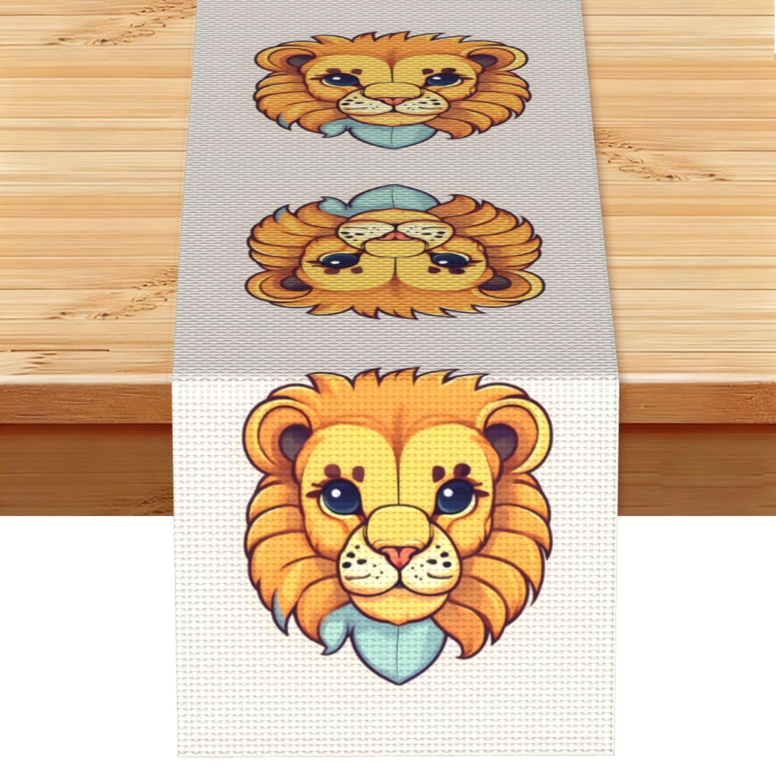 Cartoon cute little lion Linen Look Table Runner 13x72-Wrinkle Resistant Farmhouse Style for Dining Table Decor