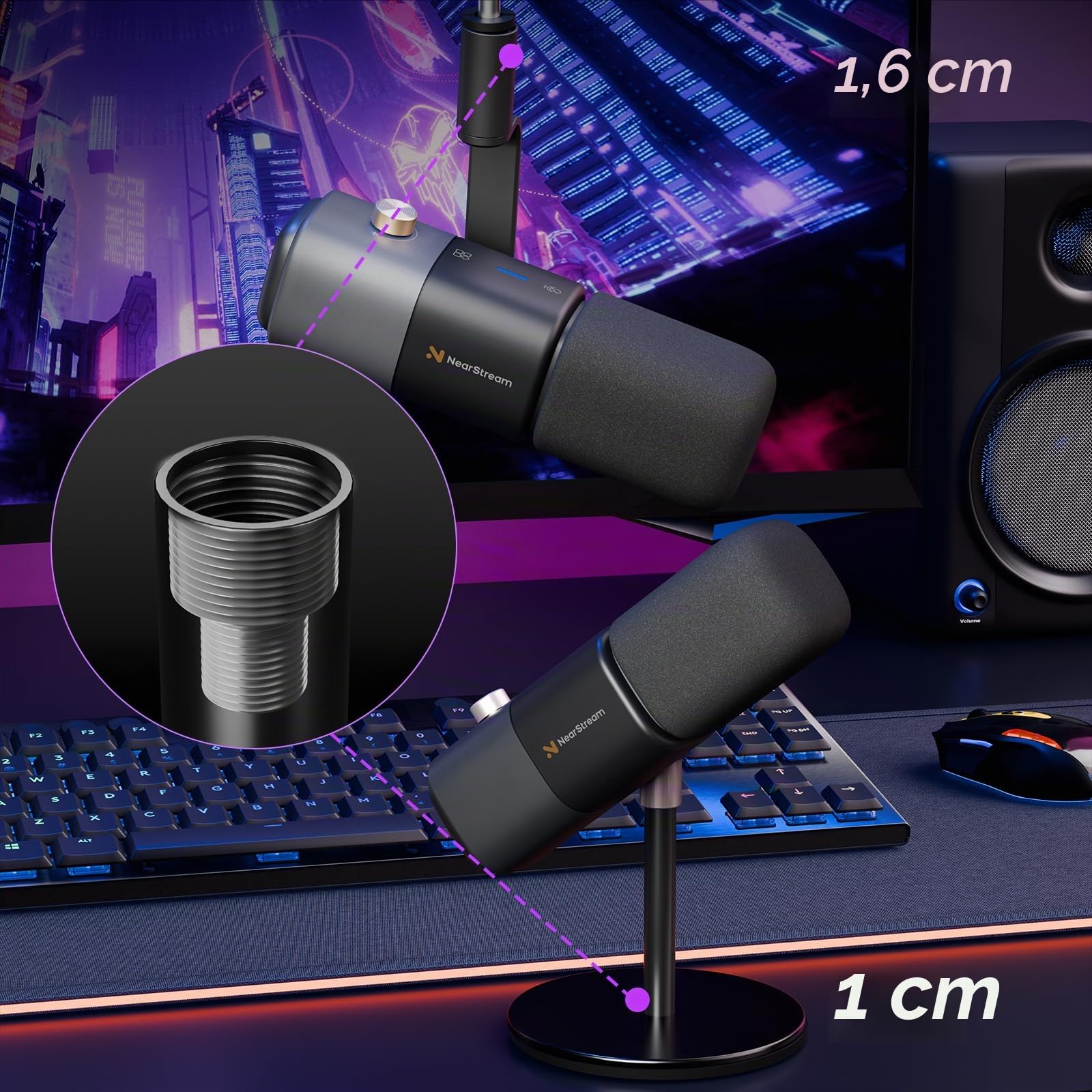 NearStream AM25X Microphone Podcast USB/XLR pour PC/Table de mixage Audio | Microphone à condensateur avec support de bureau,réduction de bruit USB-C, réglage du volume, XLR pour tables de mixage audio
