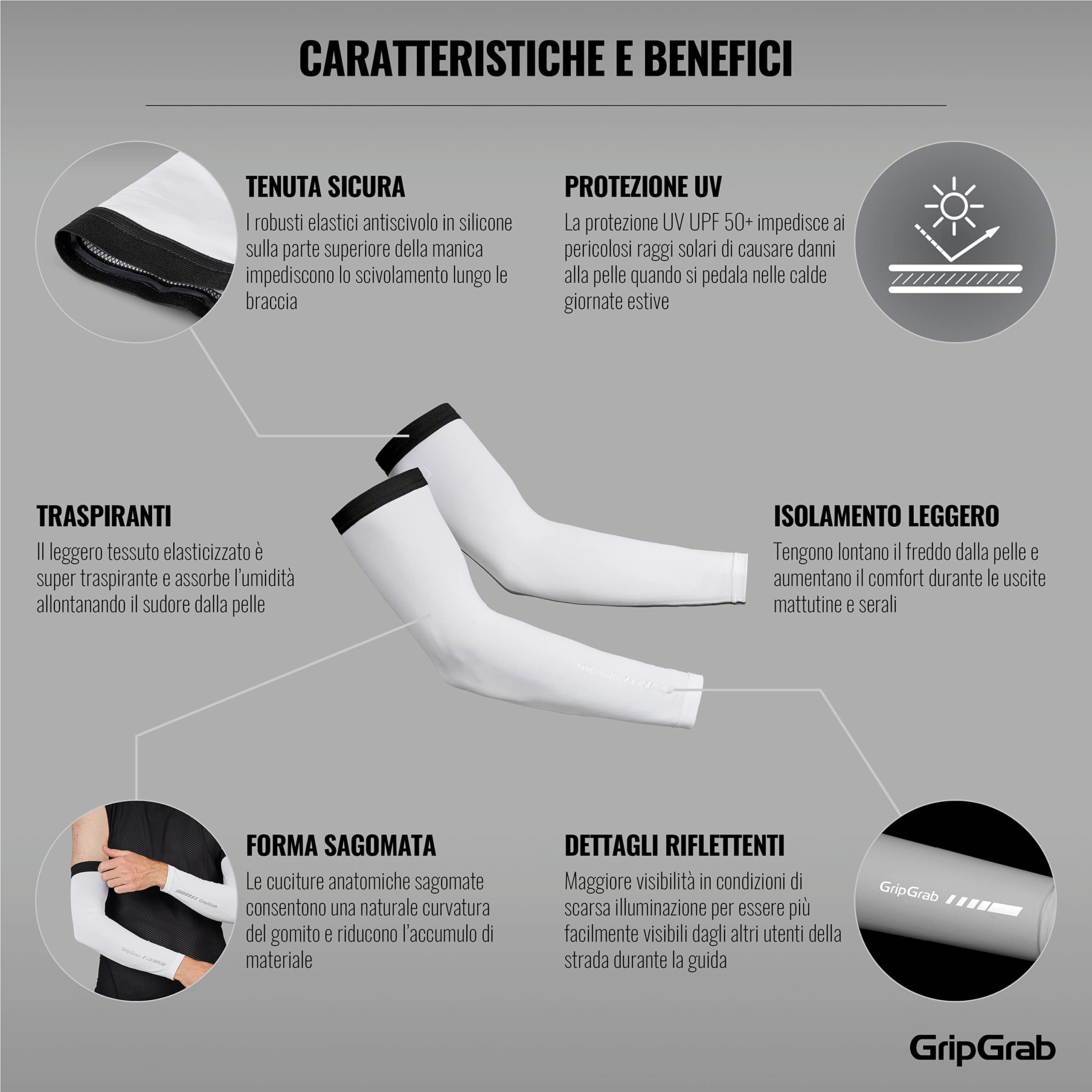 GripGrab Gripgrab Upf 50+ Uv-protection Arm Sleeves Anti-slip Thin Breathable Summer Warmers For Biking Hiking Running Outdoors Scaldamuscoli Unisex - Adulto (Pacco da 1)