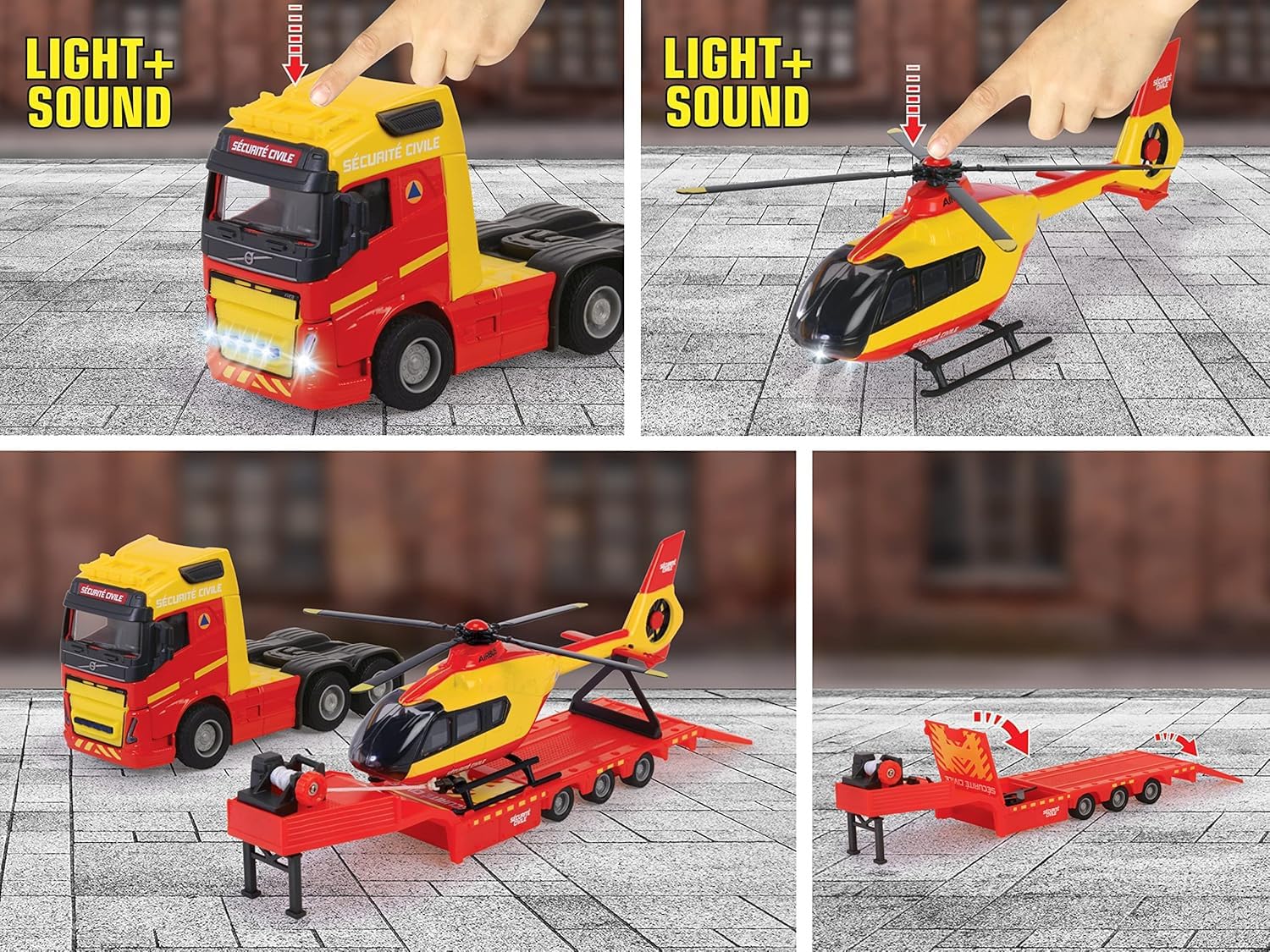Majorette – Grand Series – Camión Volvo + Helicóptero de policía – 35 cm (Escala 1/43ª) – Sonidos y Luces, a Partir de 3 años – 213716000002