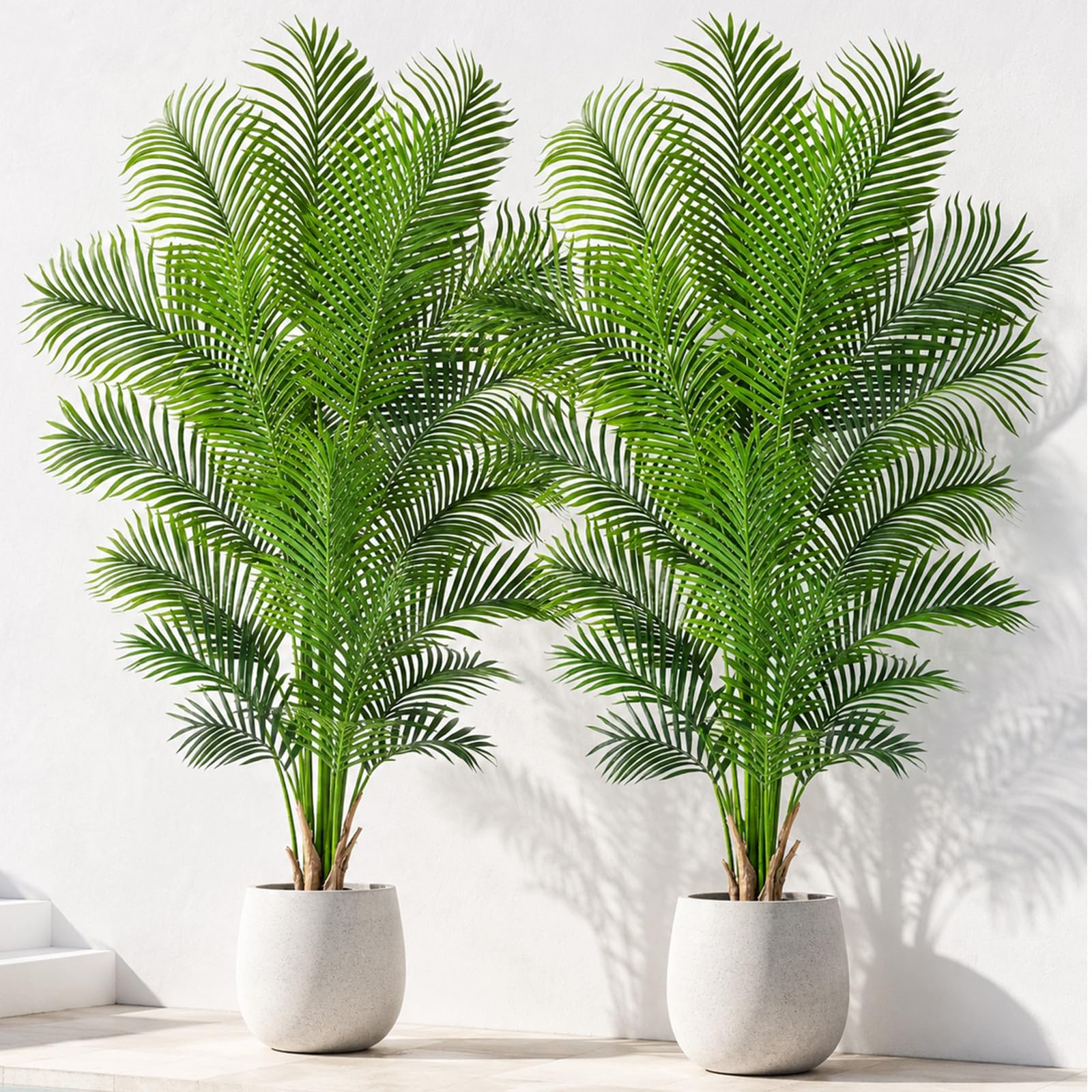 Artificial Palm Tree 7ft Tall Fake Palm Tree Indoor Decor with 18 Leaves and Real Bark Design Faux Tropical Areca Palm Silk Floor Plant in Pot for Home Office Living Room Bedroom Decor 2pcs