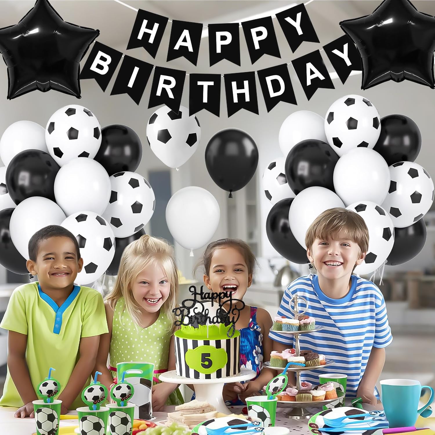 Soccer Balloons Soccer Birthday Party Decorations, Football Birthday Party Balloons with Happy Birthdays Banner Cake Toppers 18in Foil Balloon for Boys Girls Party Decor - Image 3