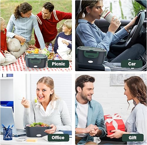 Miniatura 7 de Fiambrera eléctrica para adultos, calentador de alimentos portátil de 80 W, 12 V24 V110 V, lonchera térmica 3 en 1 para cochecamiónoficina, con