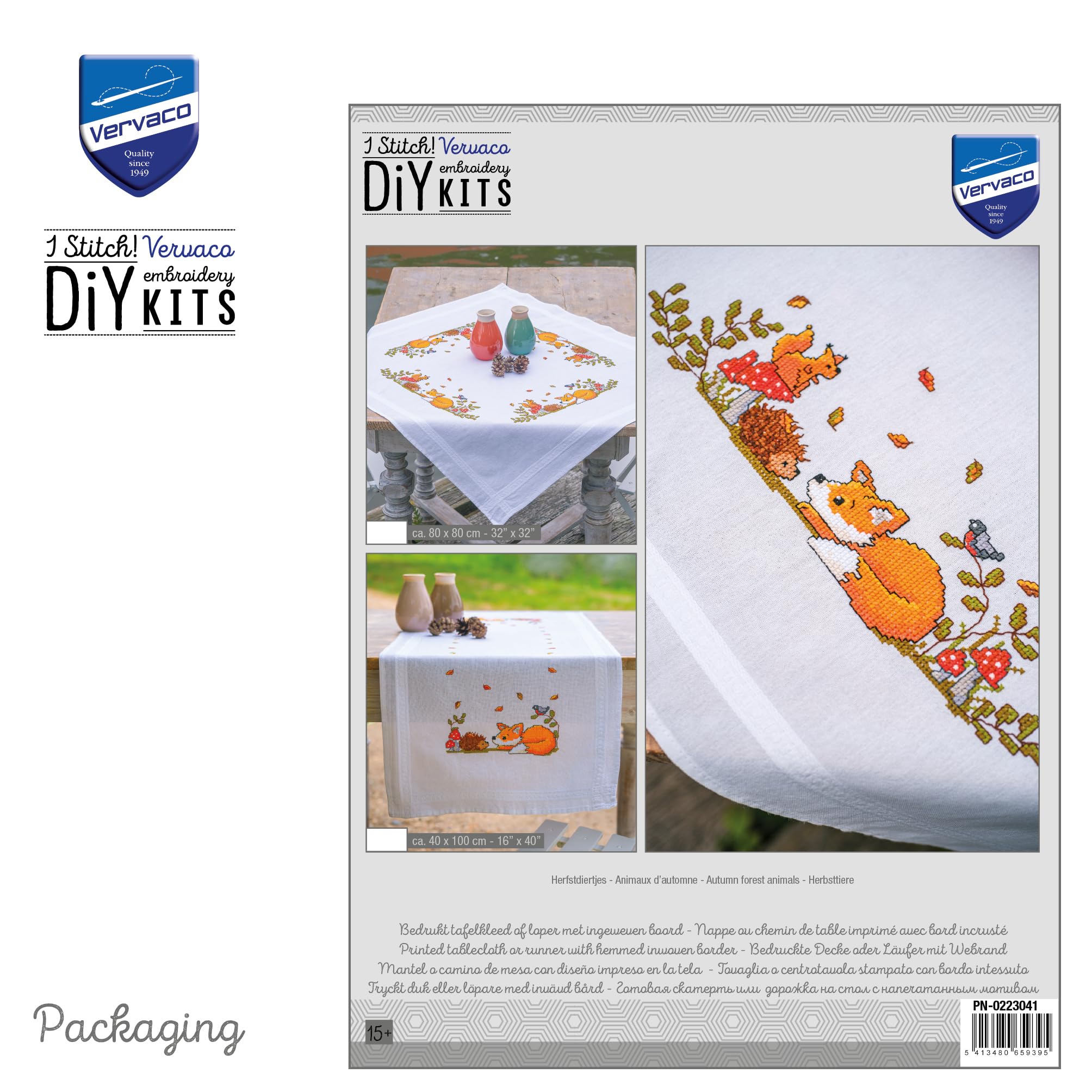 Vervaco Mantel Para Bordar Punto De Cruz Completo Bordado Tela Impresa Bosque de otoño Decoracion Para Manualidades DIY Adultos Set Ocio Creativo Regalo 80 x 80 cm Cross Stitch Embroidery