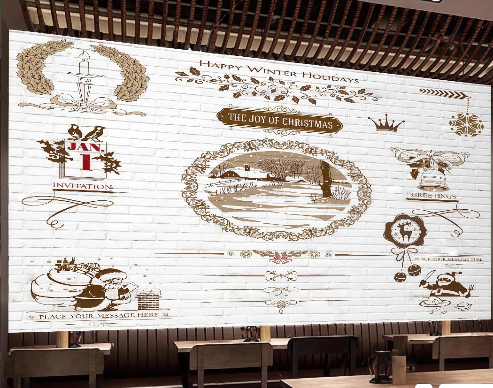 rskjdghshd Wallpaper Retro Brick Wall Hand-Painted Holiday Theme Bakery Dessert Shop Western Restaurant Background Wall Mural Afternoon Tea Coffee Shop Wallpaper,3D,430x300cm