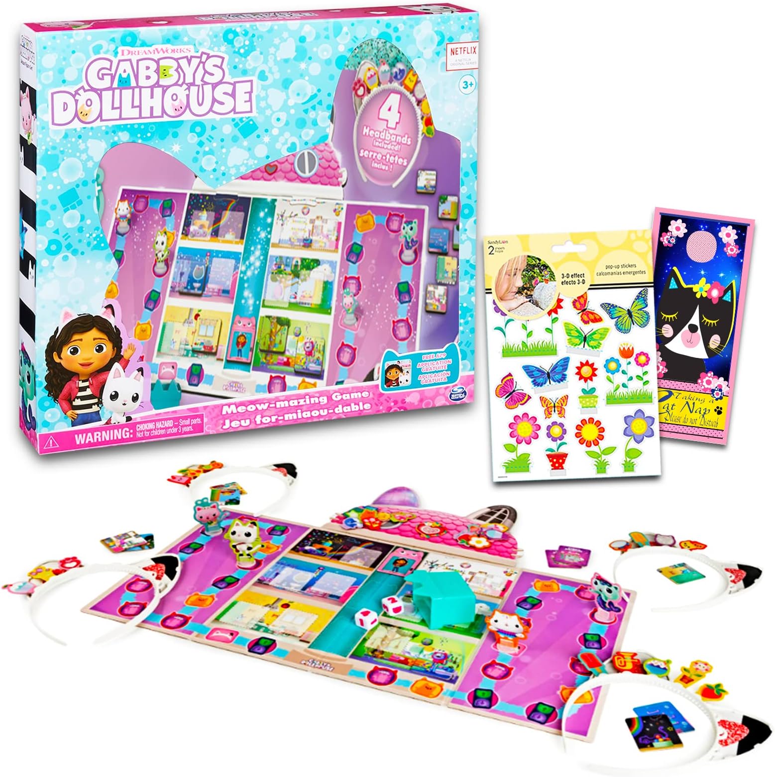 Gabby's Dollhouse Board Game - Bundle with Gabby's Dollhouse Mewo-Mazing Friendship Game, Stickers, More | Gabby's Dollhouse Games Party