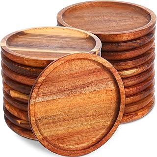 Gejoy 20 Set Acacia Wood Dinner Plates Round Wooden Charger Plates 6 Inch Serving Tray Lightweight, Unbreakable Natural Dinnerware Dishes for Steak, Snack, Dessert, Cake(Height 0.59 in)