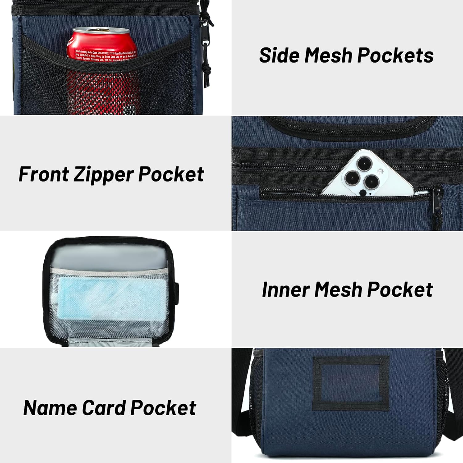 MIER Insulated Lunch Box Dual Compartment Lunch Bag Leakproof Cooler for Men Women Adult Work, Navy Blue, Medium (Upgraded Extra-Tall Bottom Layer)