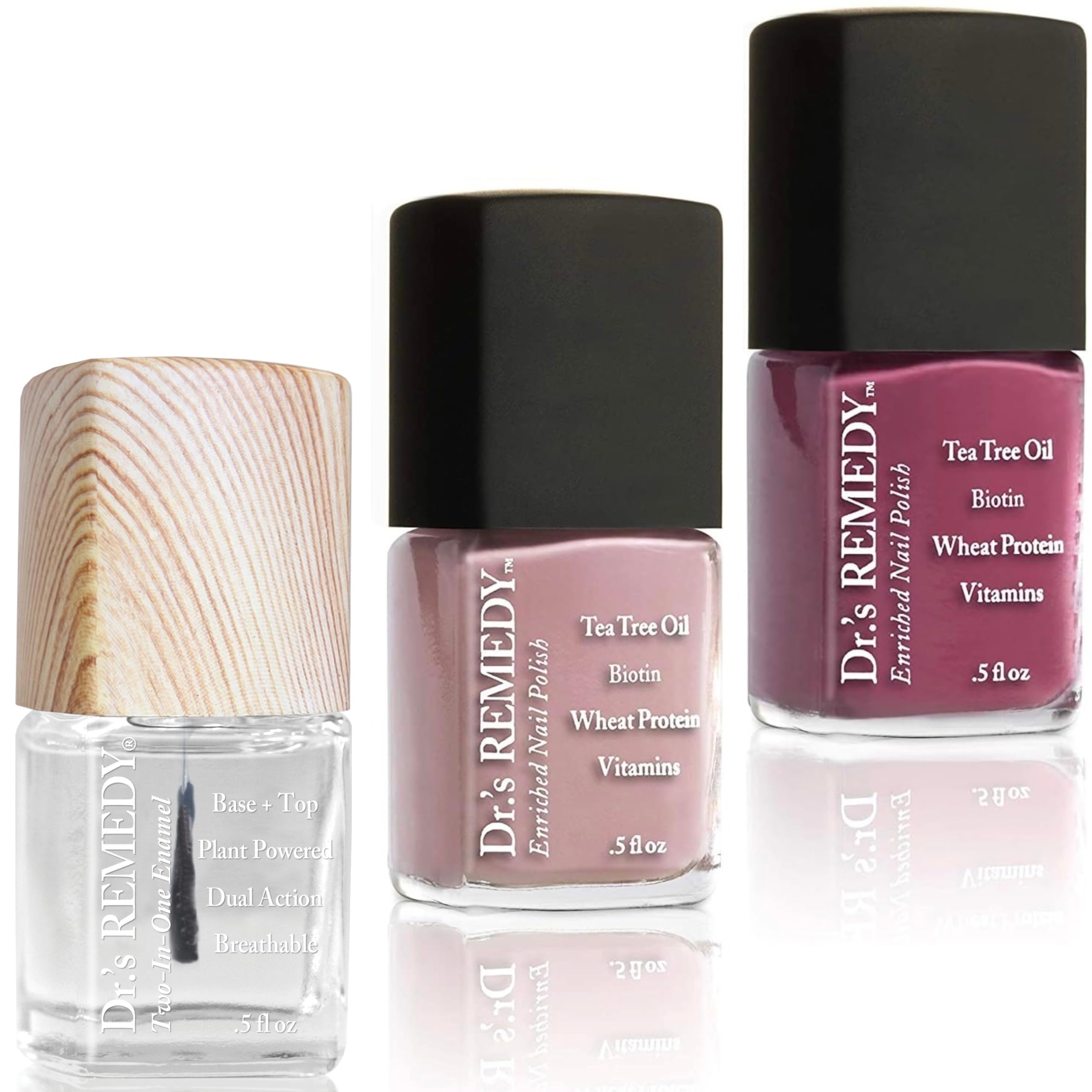 Dr’s Remedy 3 Pack Nail Polish Kit, ANNIVERSARY Kit, All Natural Enriched Nail Strengthener Non Toxic and Organic - BRAVE Berry/TOTAL Two-in-One Glaze/RESILIENT Rose