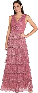 R&M Richards Women's Sleeveless Tiered Maxi Dress | Crinkle Pleated Shimmer Mesh Gown | Formal Evening Cocktail Price In India