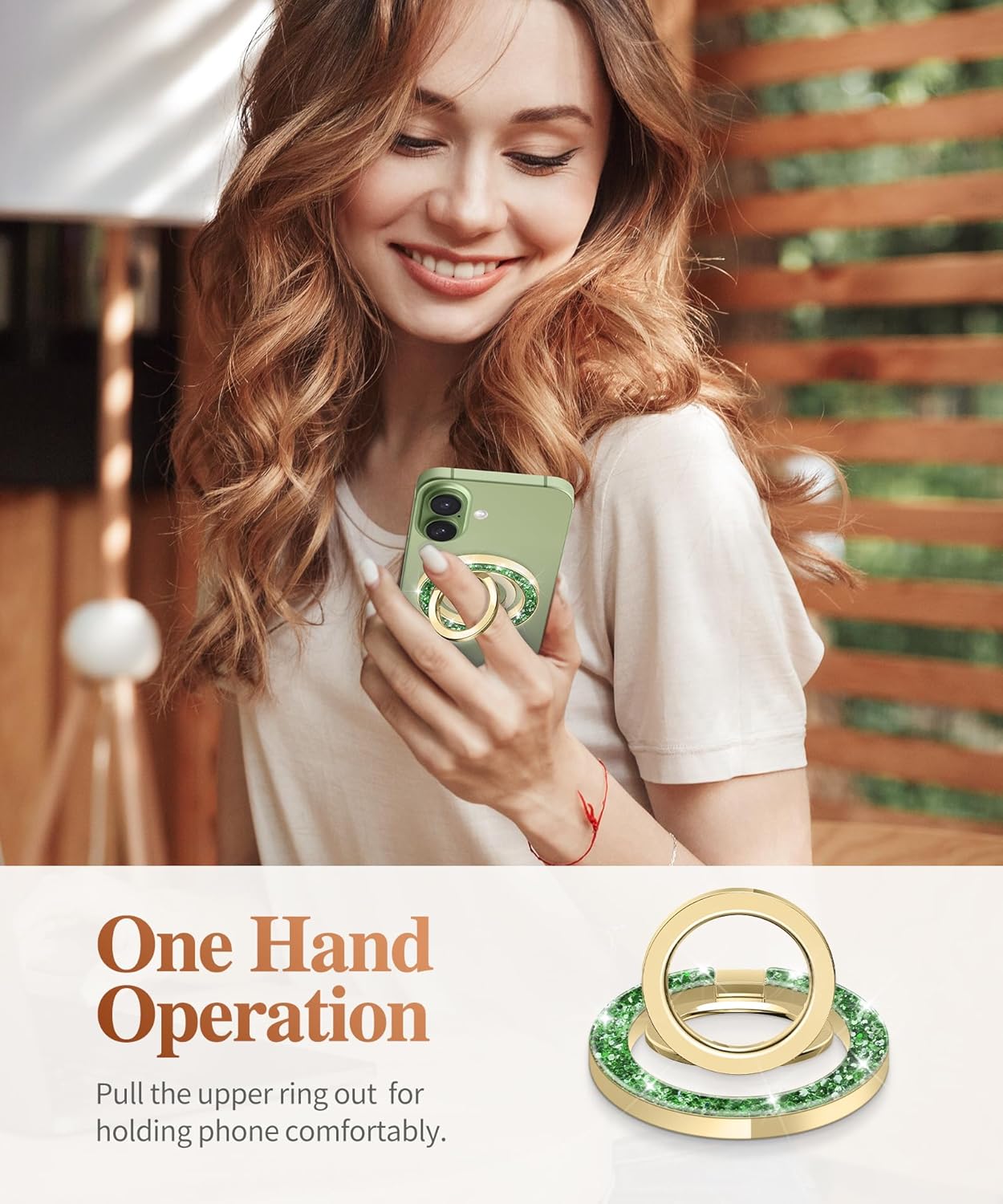 GVIEWIN Bundle - Compatible with iPhone 17 Floral Case (Bloomtrail/Colorful) + Magnetic Phone Ring Holder (Glitter/Green)