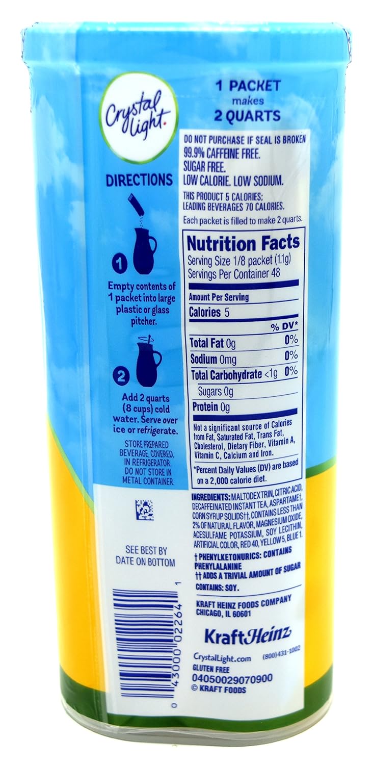 Crystal Light Decaf Lemon Iced Tea Natural Flavor Drink Mix, 12-Quart Canister (Pack of 5)