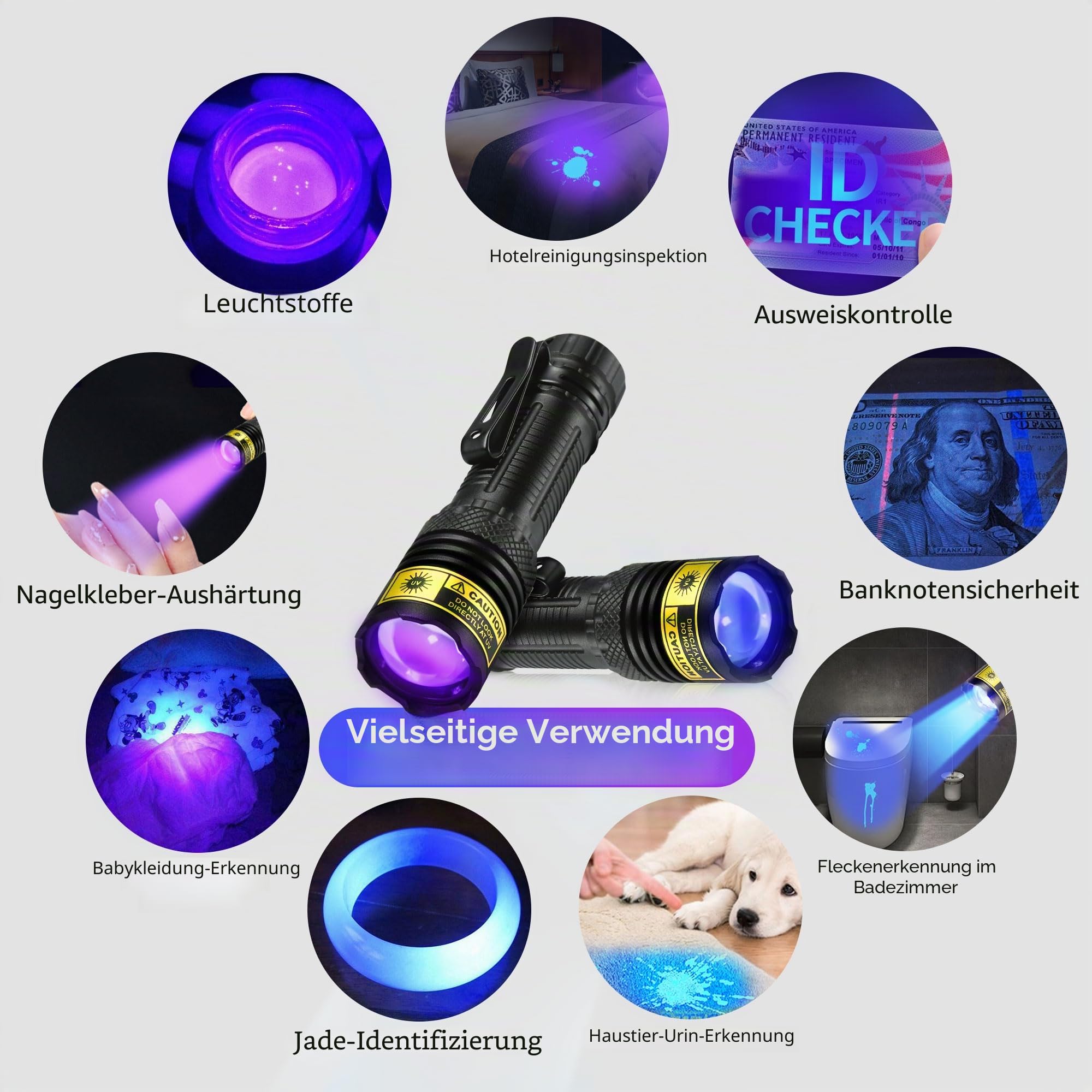 DARKDAWN UV-Taschenlampe, 365 & 395 nm, Schwarzlicht, Mini-USB, wiederaufladbar, UV-LED, Schwarzlicht, Holzlampe, leistungsstarker fluoreszierender tragbarer Detektor für Haustier-Urinflecken, Geld