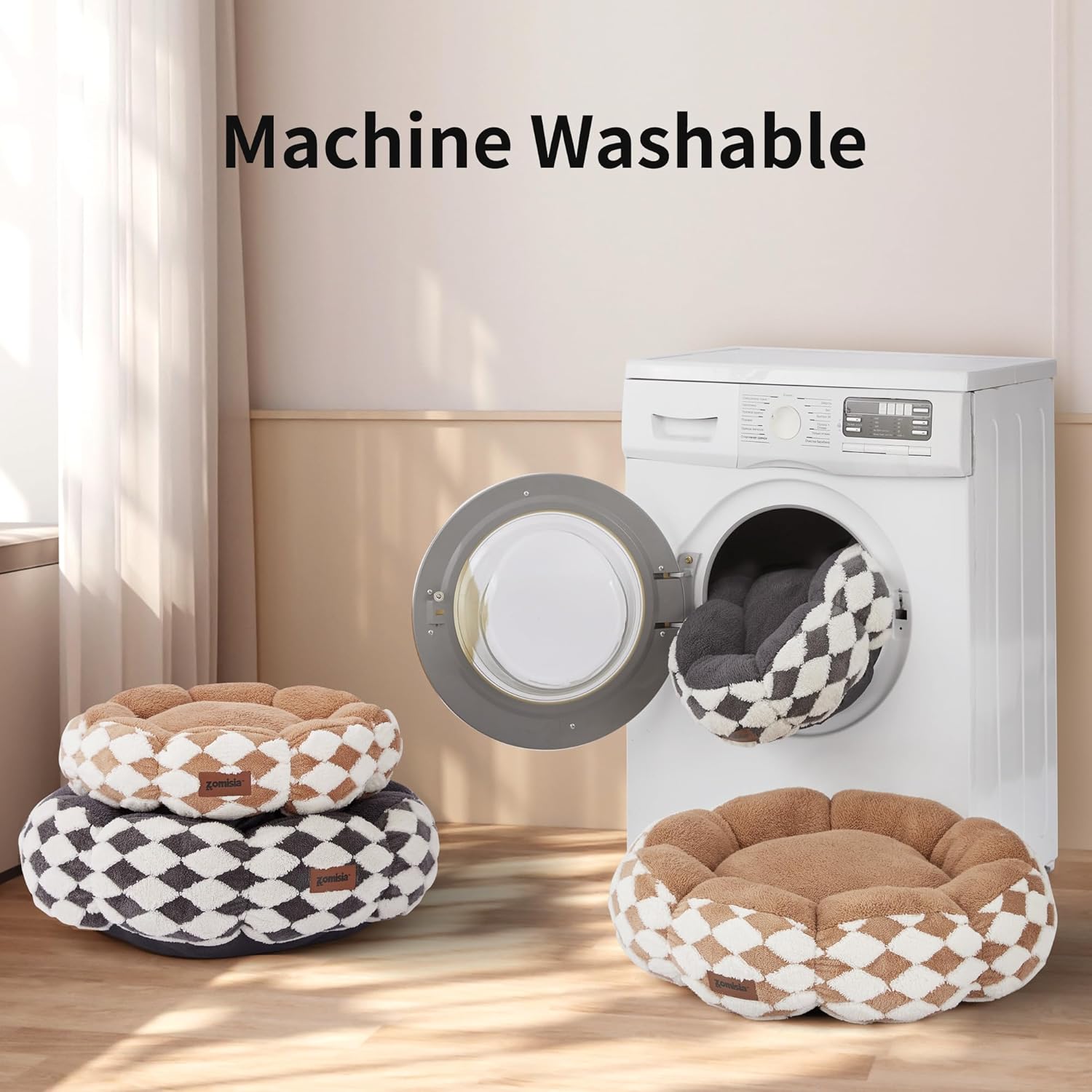 ZOMISIA Cat Beds for Indoor Cats, Cute Donut Kitten Beds for Small Dog, Round Plush Bed for Puppy and Large Cats, Anti-Slip Bottom, Grey