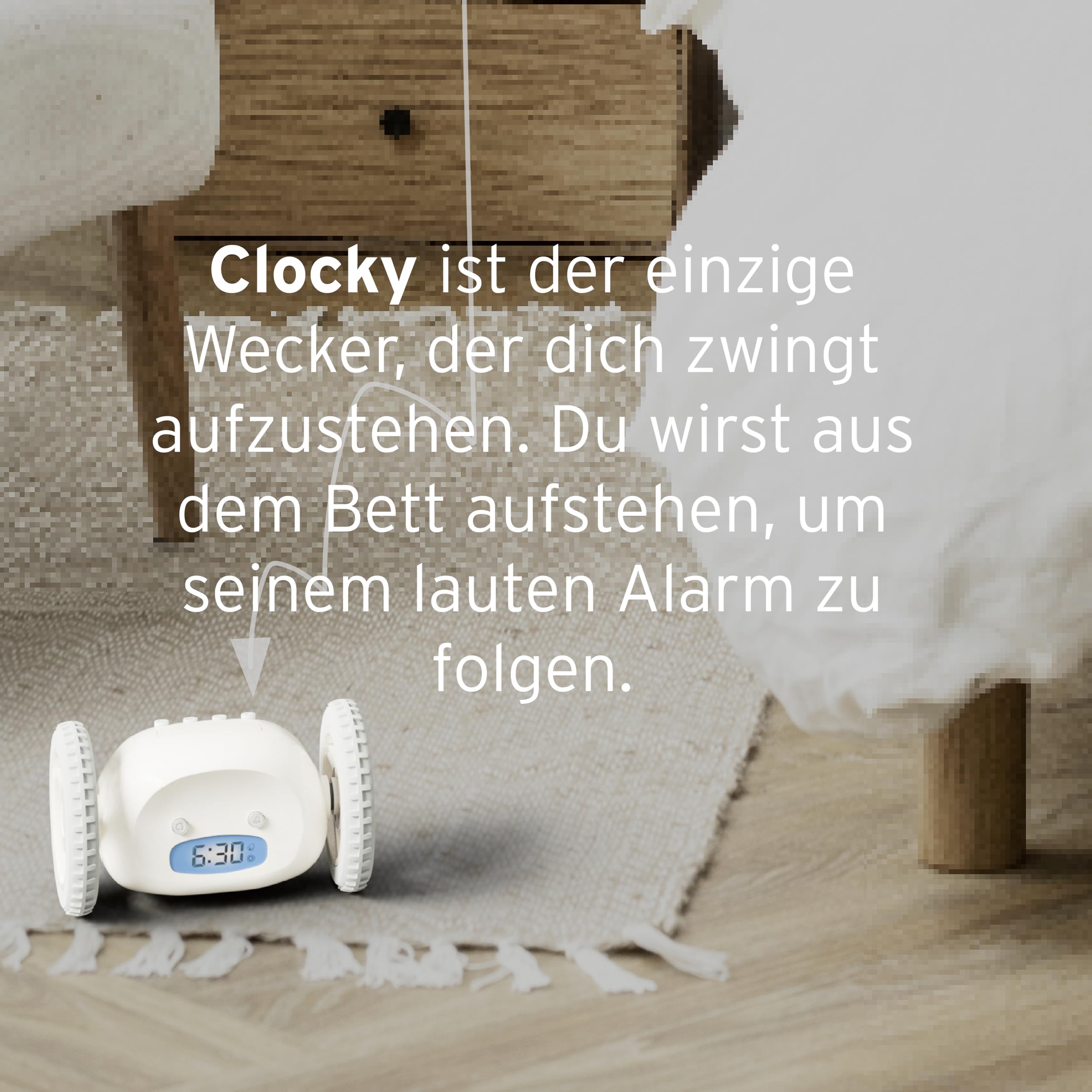 CLOCKY, Wecker auf Rädern (Original) | Laut für Schlafmützen Cool, Fun, Wird springen, jagen, weglaufen, Sich bewegen, Rollen. (Schwarz&Schwarz)