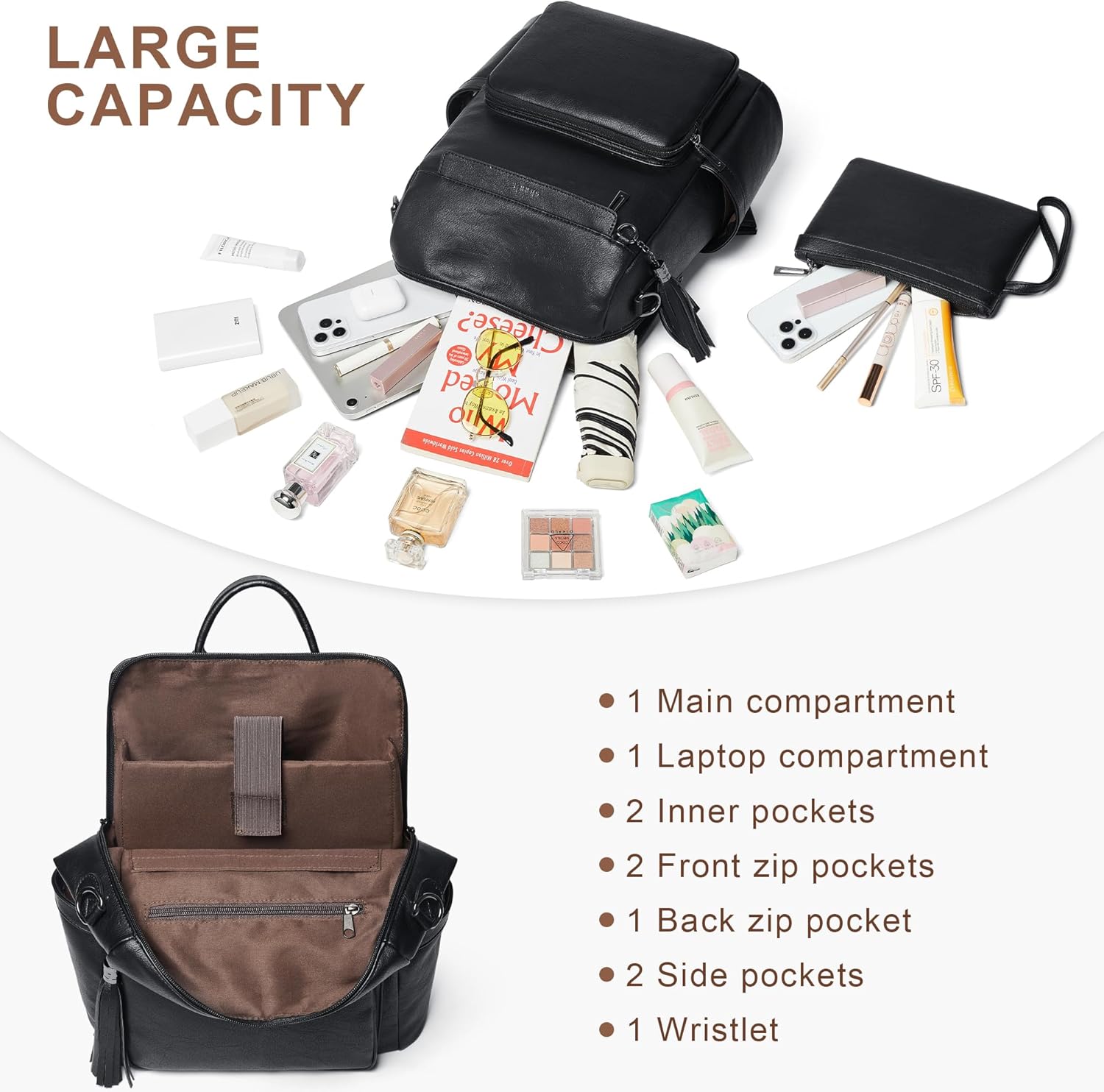 Shrrie Vegan Leather Laptop Backpack for Women 15.6 inch Work Backpack Fashion Travel Backpack Purse for Travel College Work - Image 3