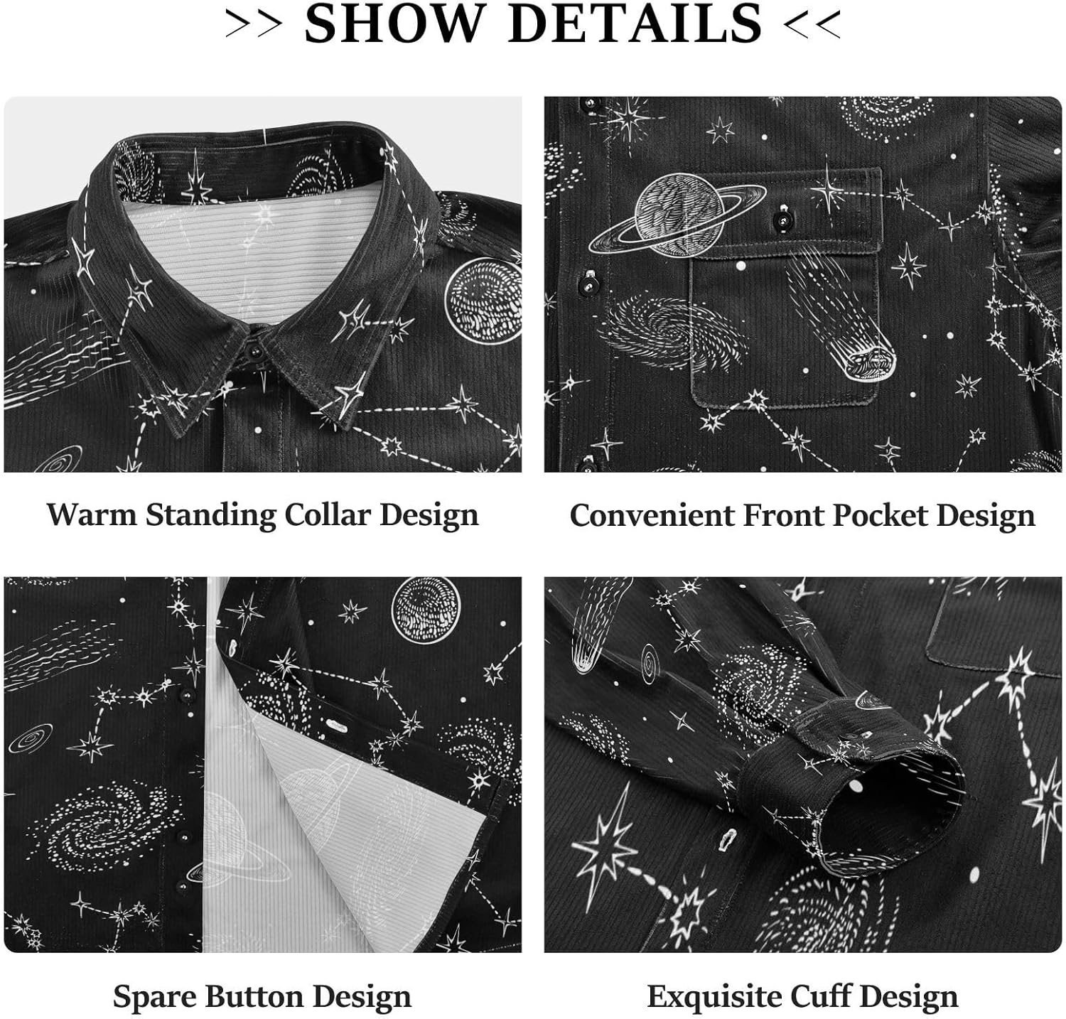 Unisex Men's and Women Corduroy Shirts Space Galaxy Constellation Button Down Casual Long Sleeve Jacket Blouse