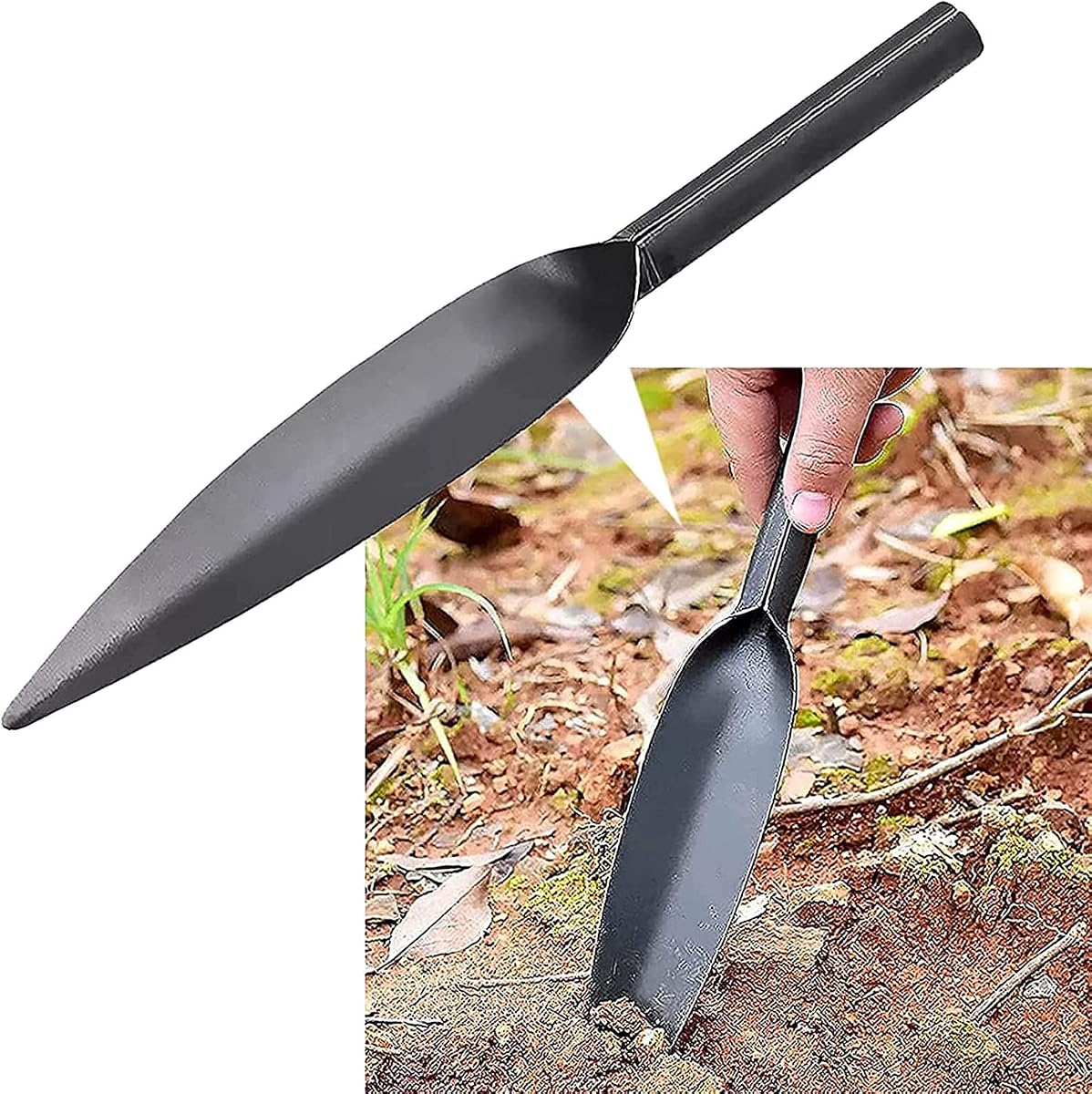 Paleta de jardín con forma de hoja de sauce, pala manual de 12 pulgadas, material de acero con alto contenido de carbono, herramienta manual forjada de una sola pieza para trabajos pesados, macetas, excavación, trasplante, plantación, desmalezado (gris)