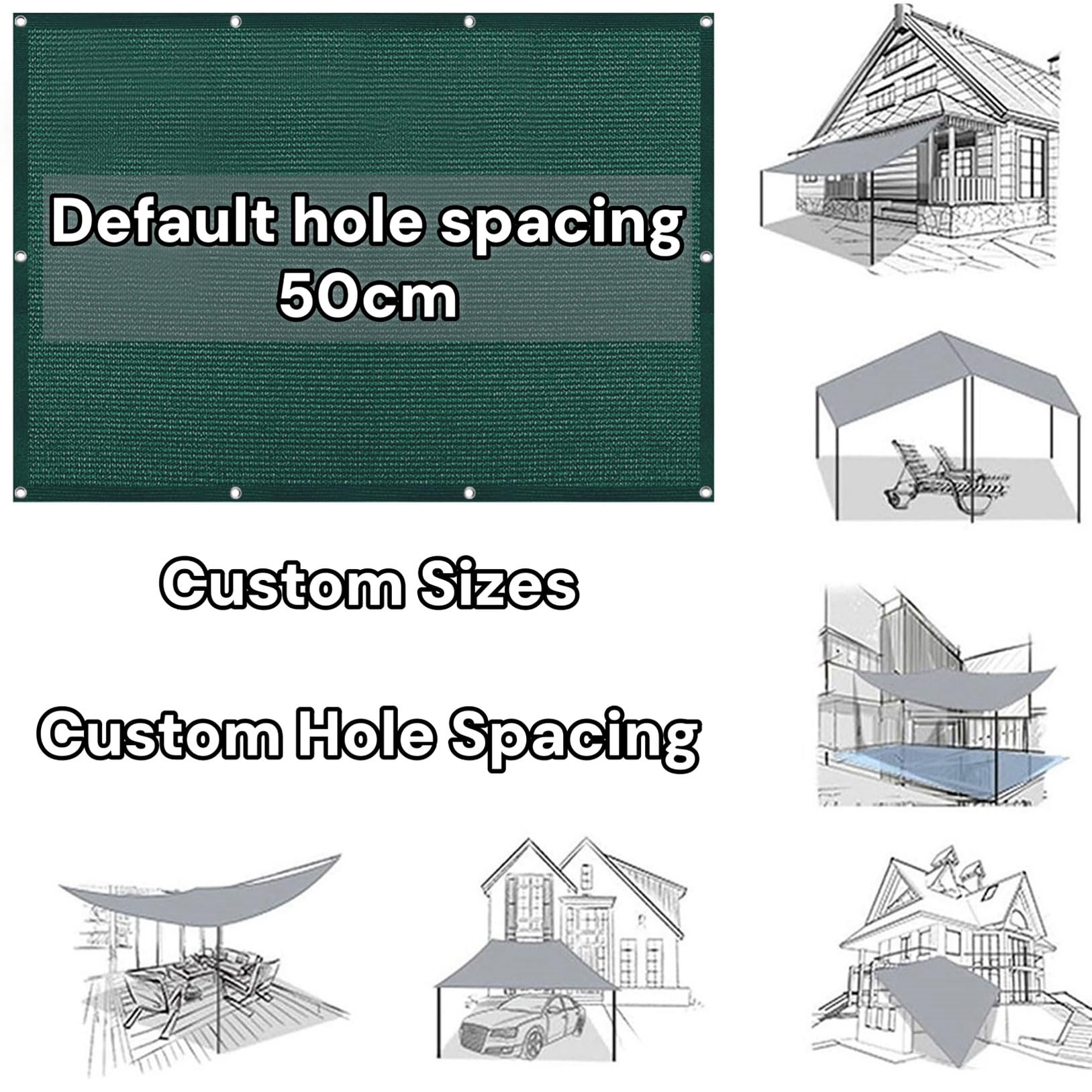 Toldo Vela de Sombra 100 x 450 cm Rectangular 95% Protección Rayos UV Transpirable Toldos Exterior con Ojales, Resistente Al Desgarro para Jardín Balcon Piscina Patio, Verde Oscuro