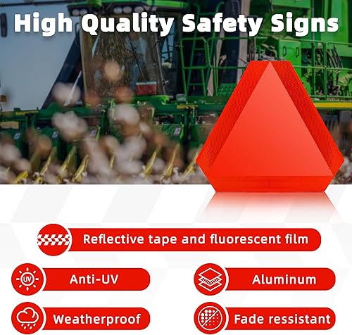 Miniatura 2 de DualFerv Triángulo de vehículo de movimiento lento, letrero de aluminio de movimiento lento para carrito de golf, reflector de señal triangular de