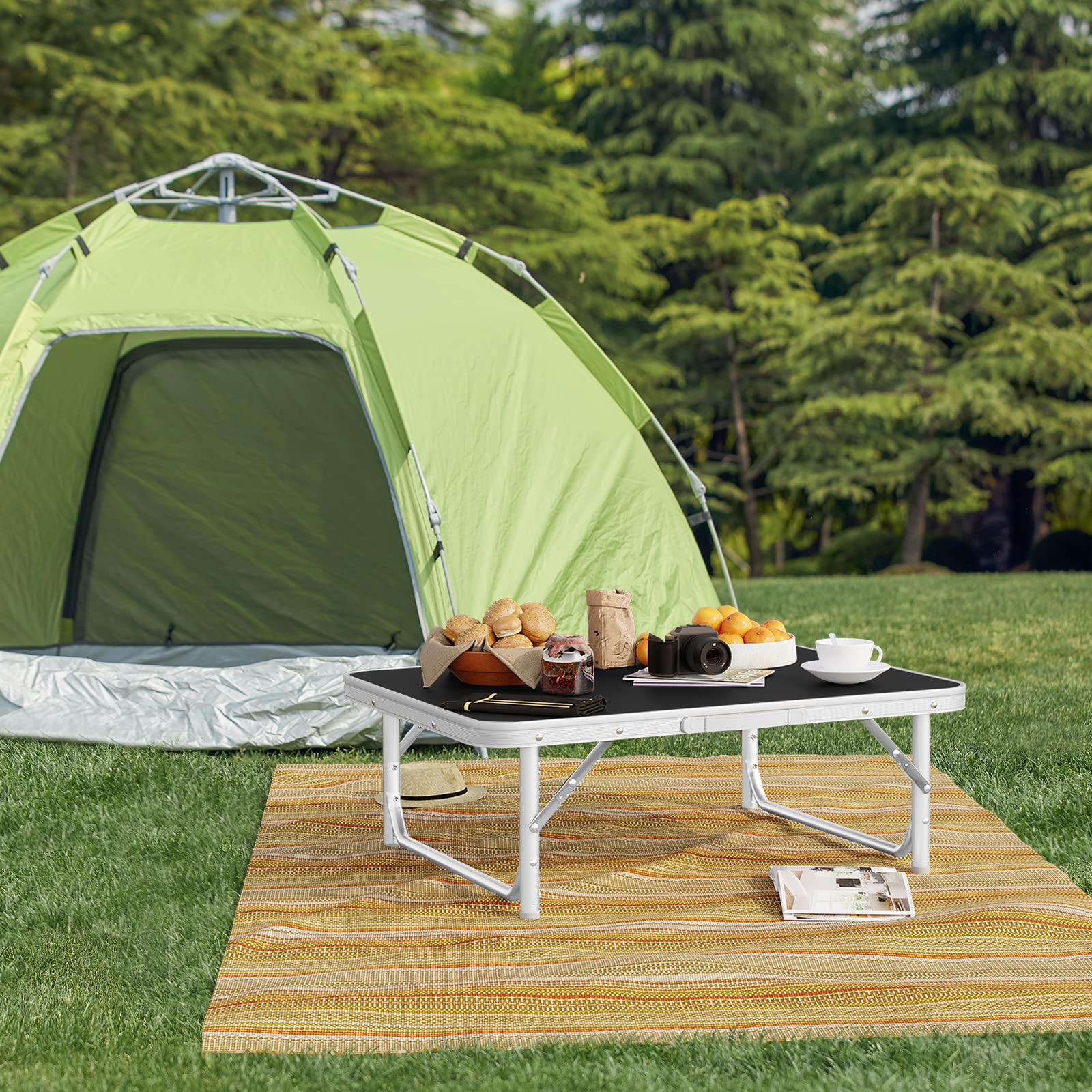 Table De Camping Pliable WOLTU Aluminium - Réglable En Hauteur, Supporte 50 Kg, Aspect Bois